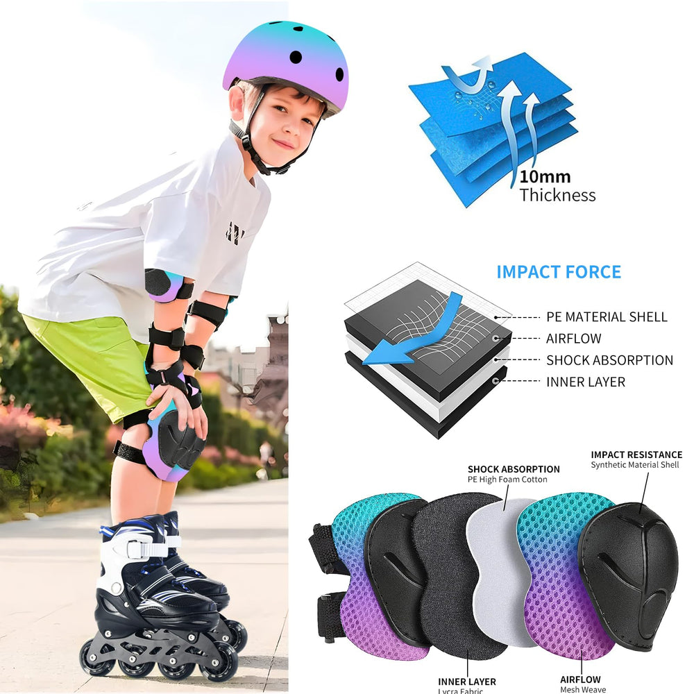 Child wearing ETEETOW set while skating, demonstrating coverage and confidence benefit