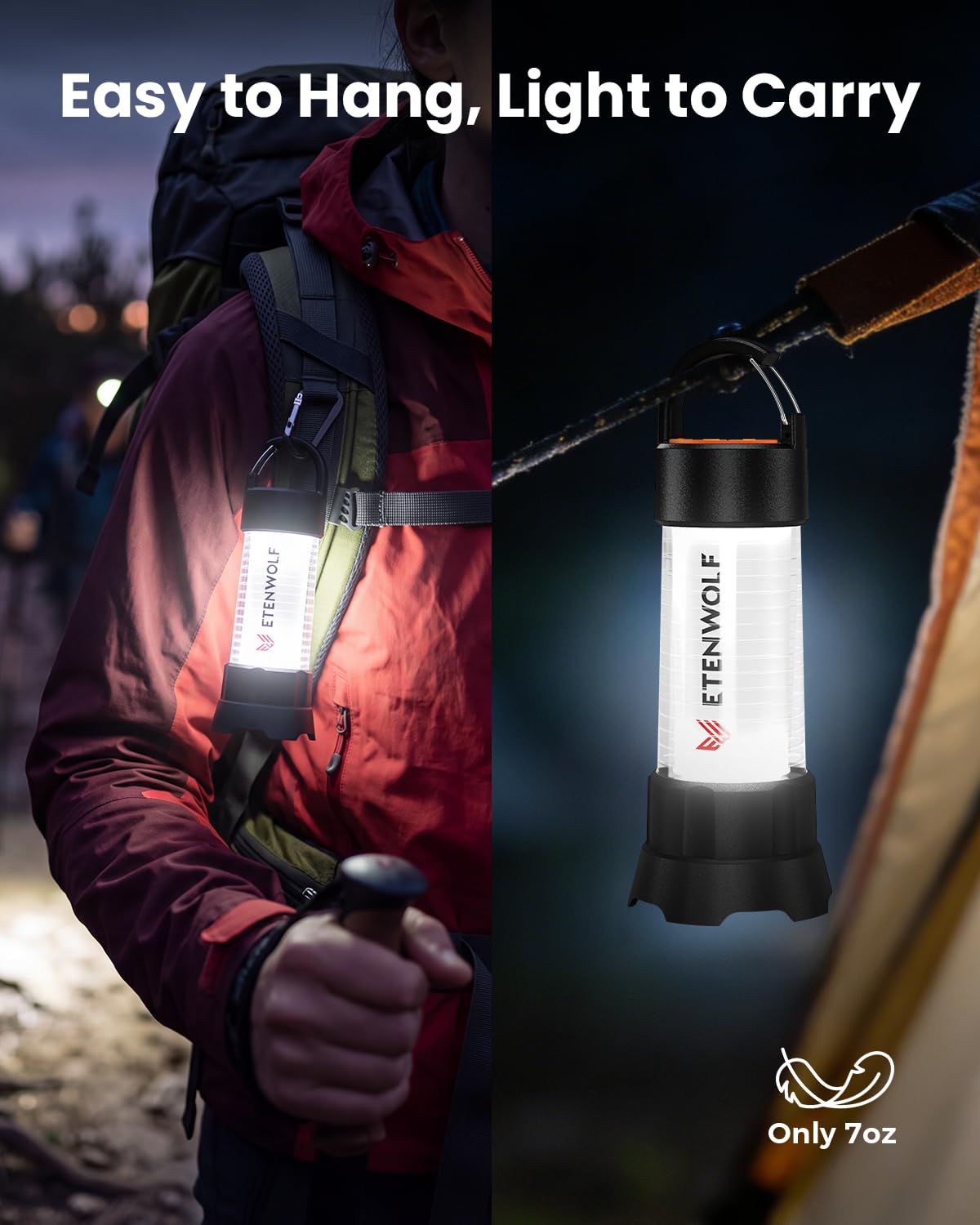 ETENWOLF hanging hook inside tent providing hands-free illumination benefit