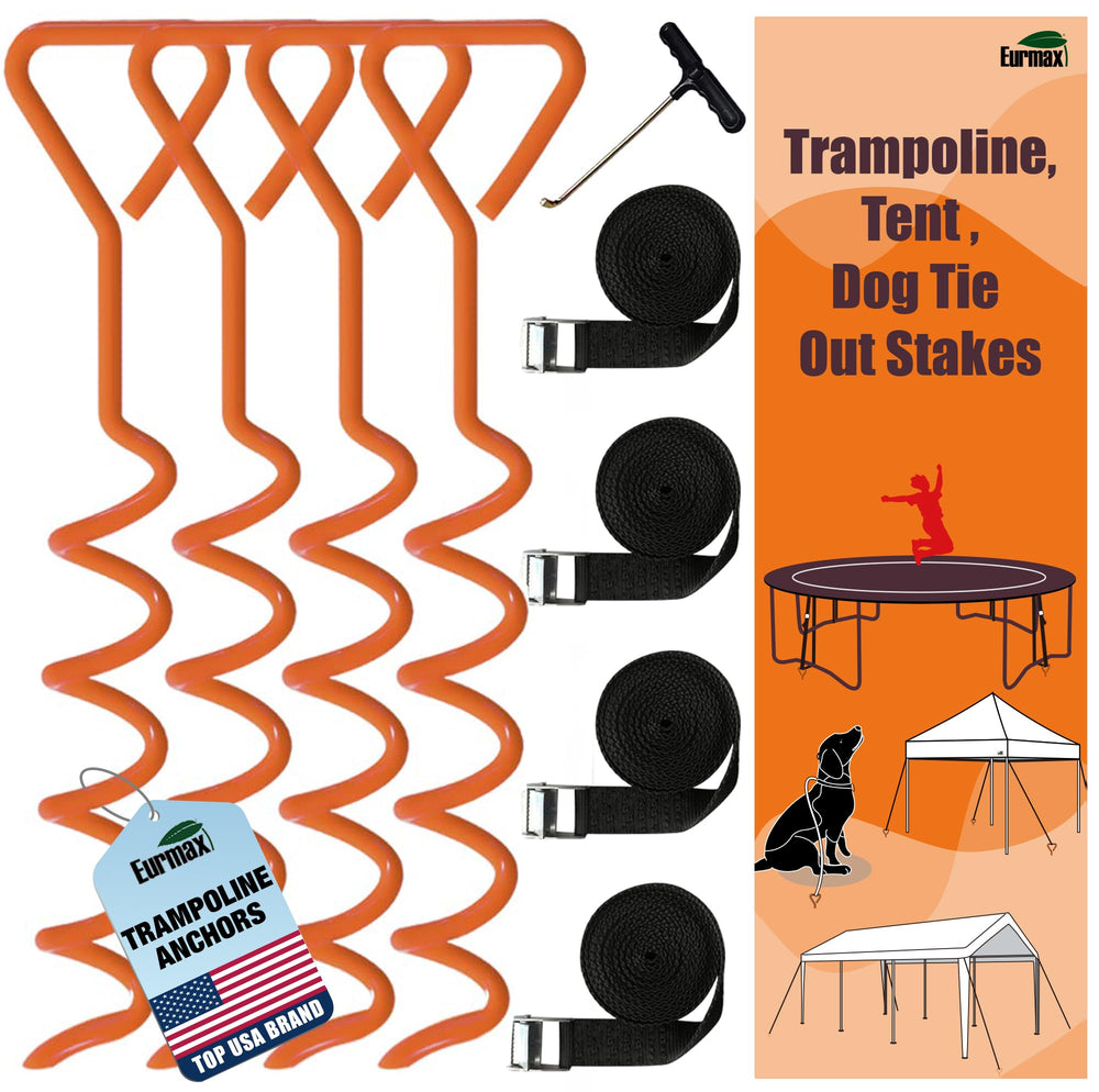 Eurmax front packaging showing 4-pack stake kit for durable anchoring