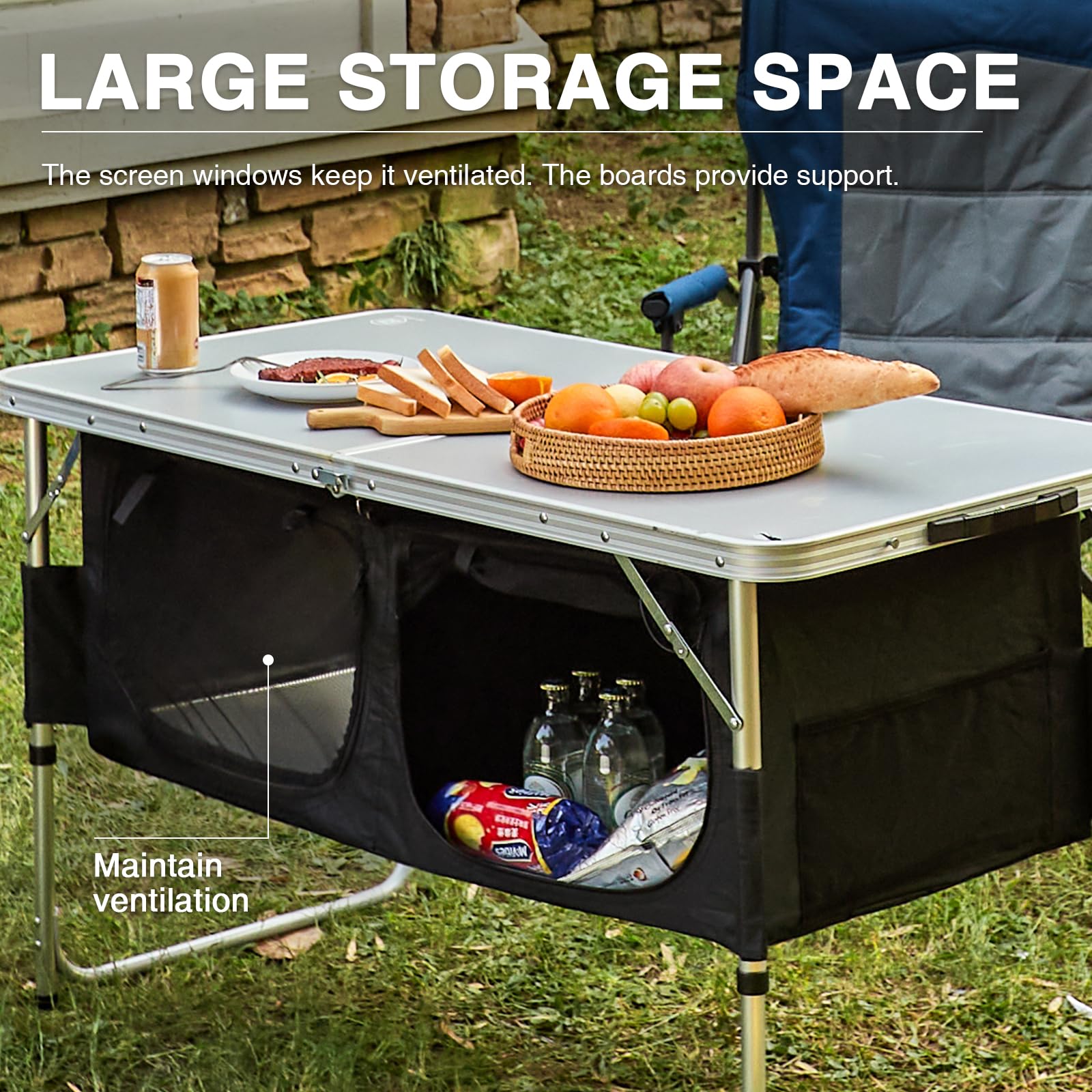 EVER ADVANCED table folded for transport showing compact portability benefit