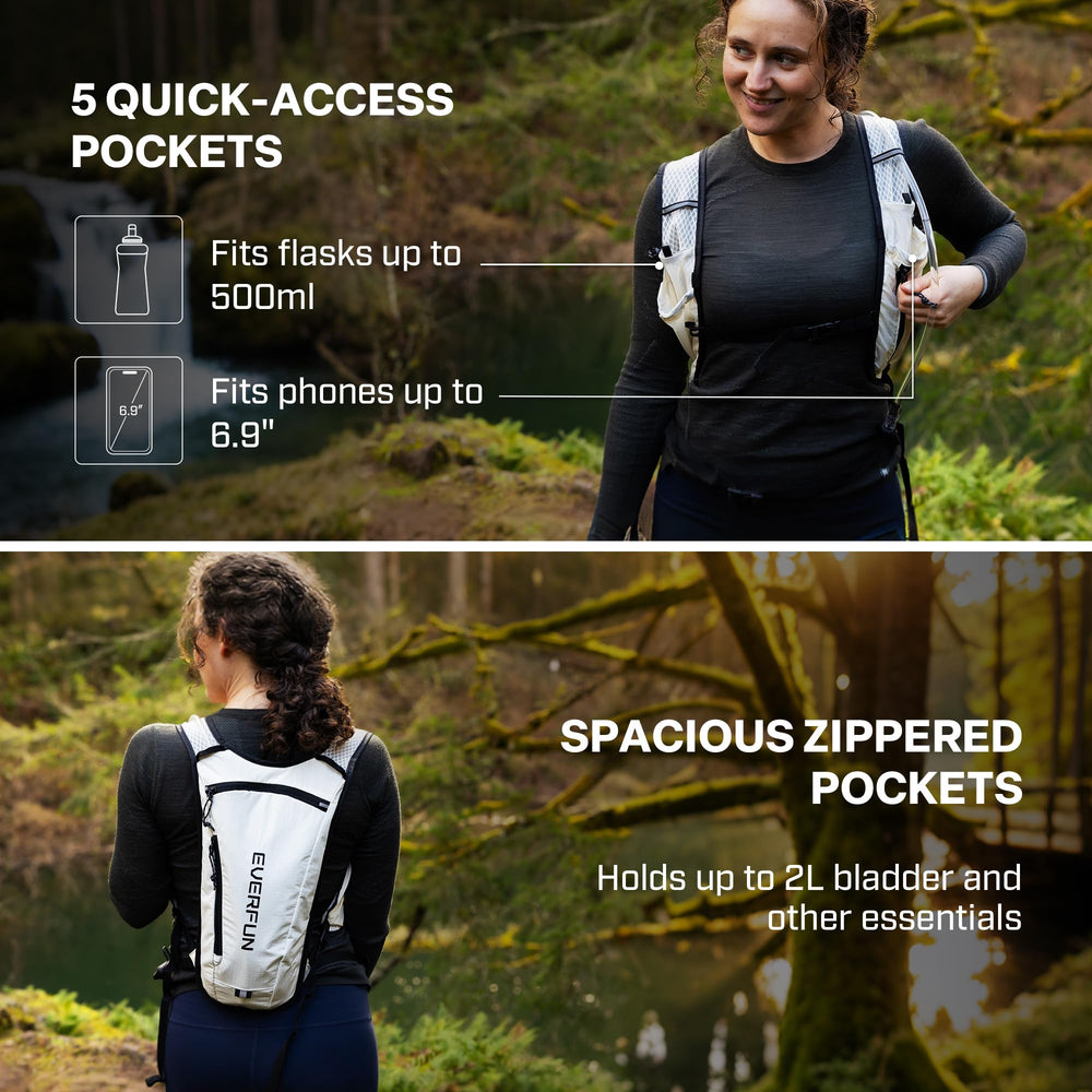 Everfun front pockets with soft flasks organized for quick reach benefit