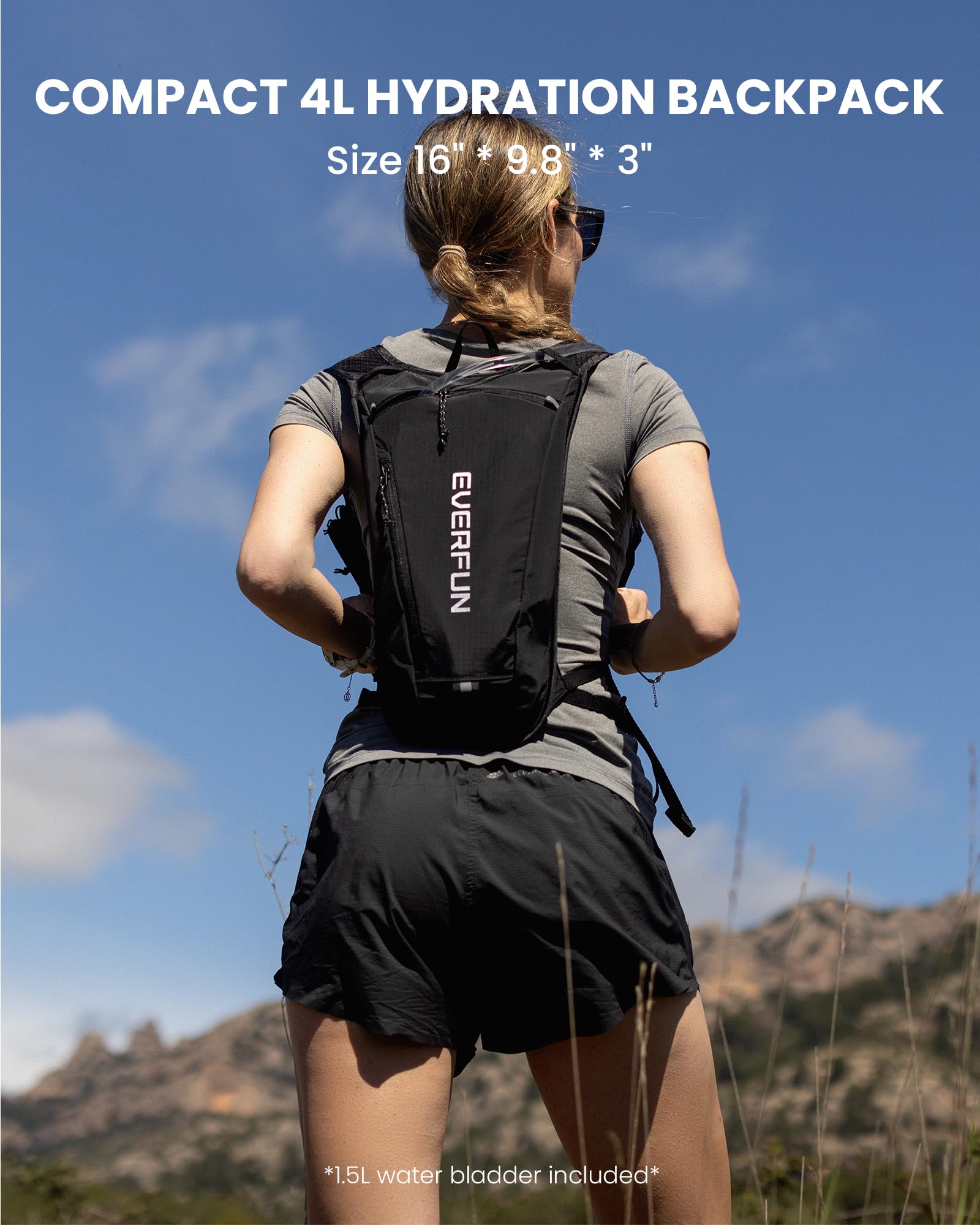Everfun vest next to water bottle showing compact size and portability benefit
