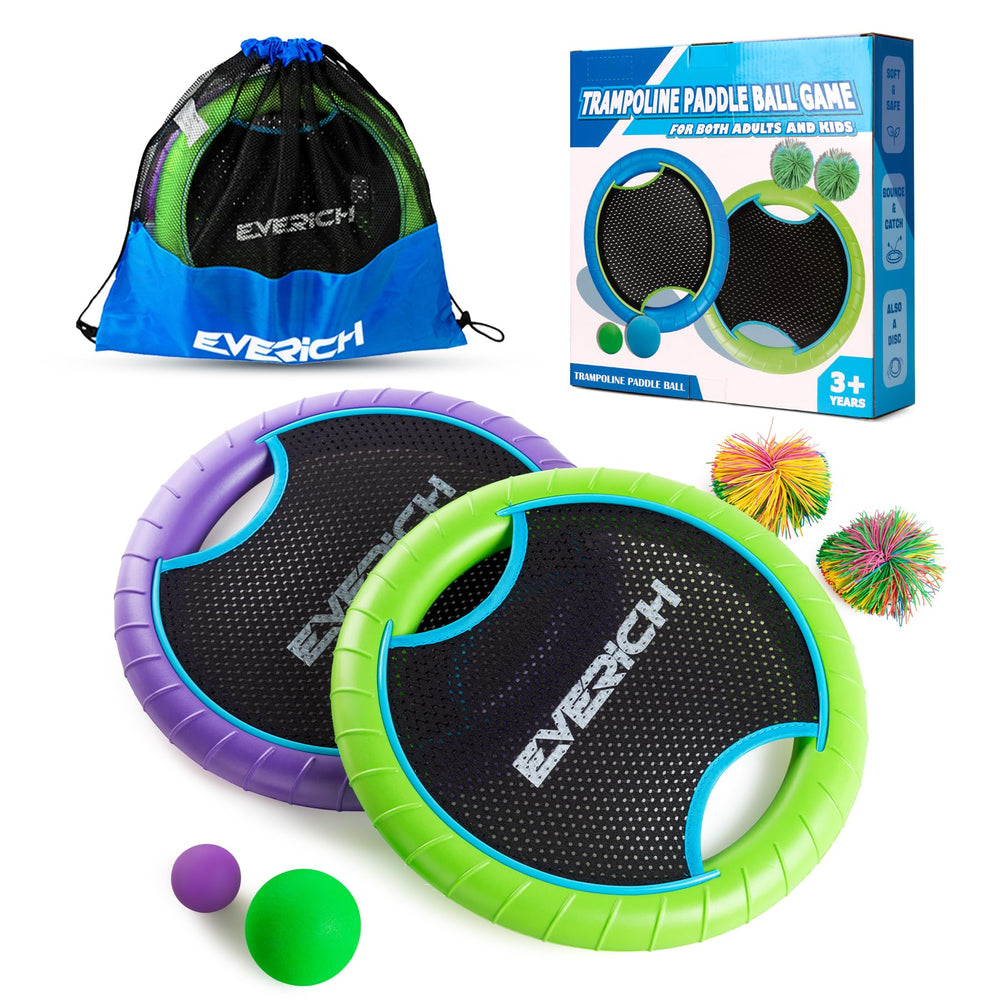 EVERICH TOY front packaging showing full paddle ball set and benefits