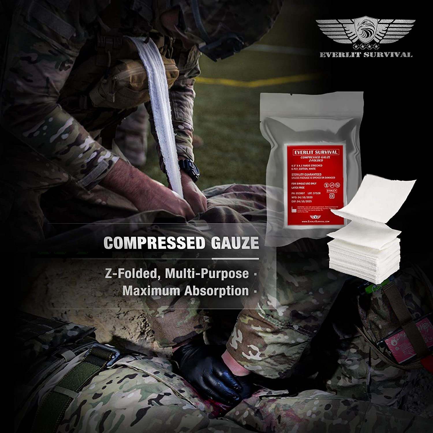 EVERLIT chest seal and gauze for sealing wounds and aiding clotting
