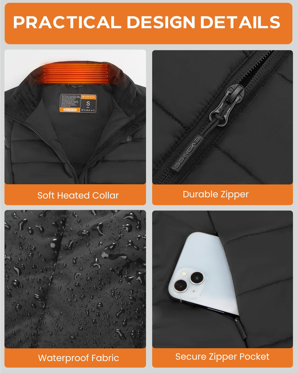 Evonicc fabric texture close-up showing windproof, water-resistant comfort