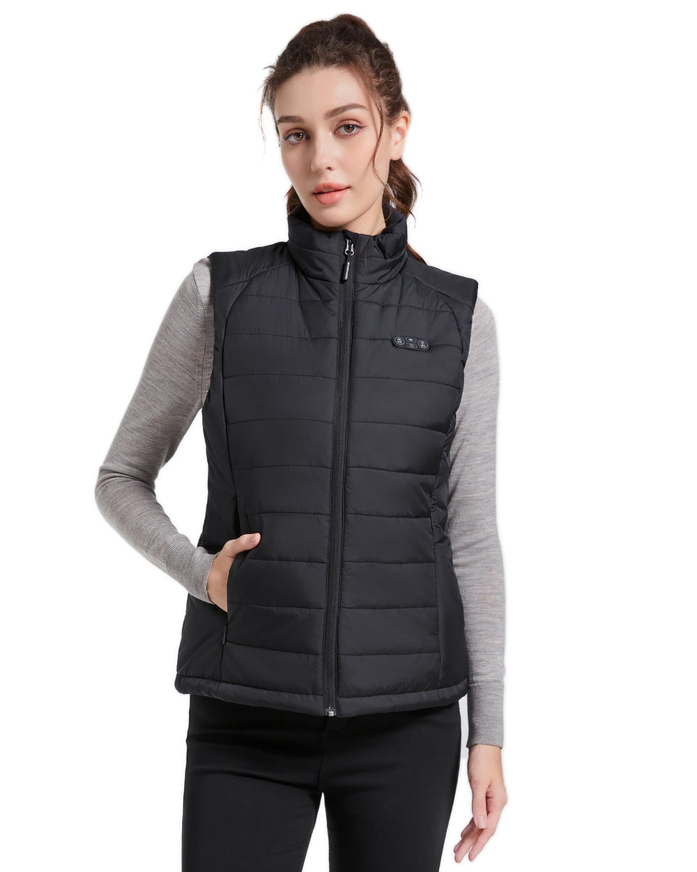 Evonicc vest beside a water bottle for scale showing lightweight packable warmth
