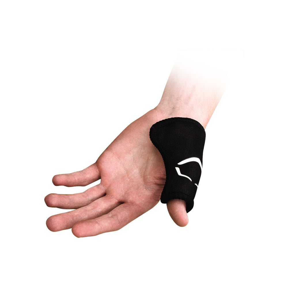 EvoShield thumb guard front view showing streamlined shape and glove fit benefit