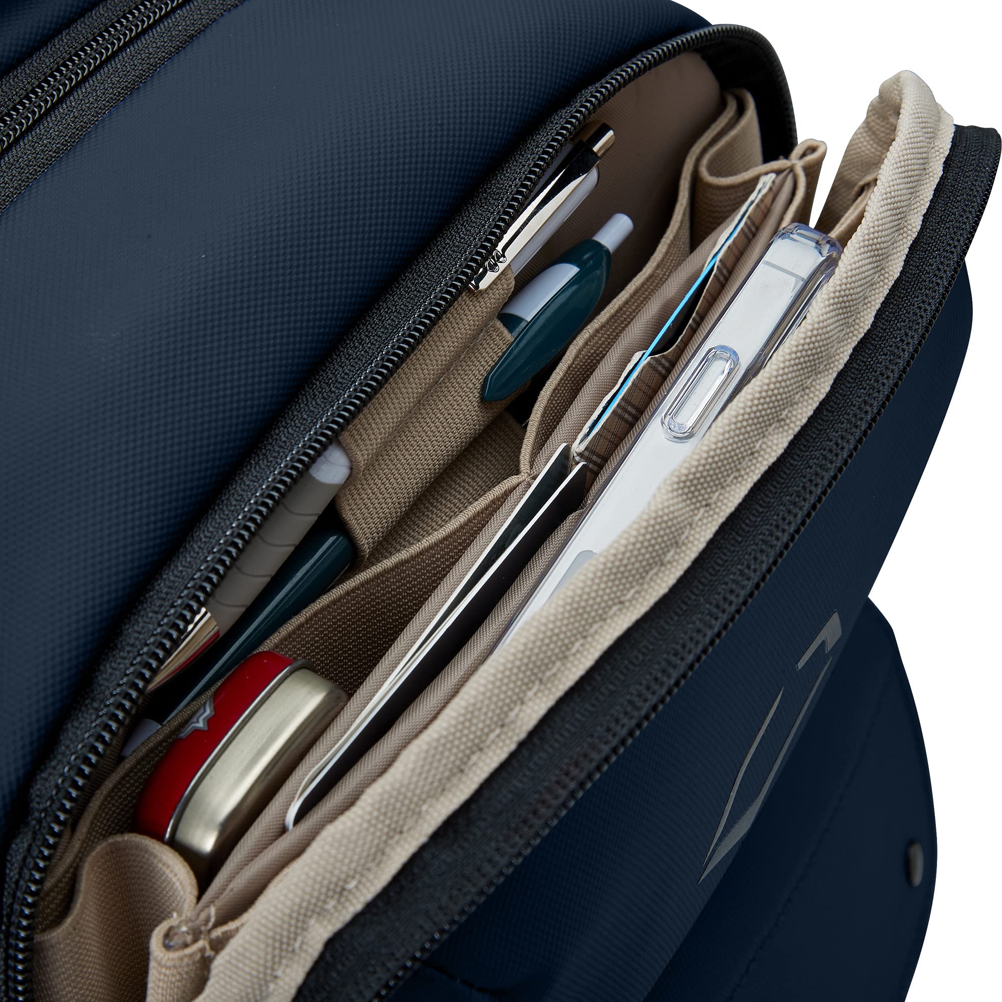 EvoShield accordion organizer pocket displaying pen loop, key leash, and storage slots