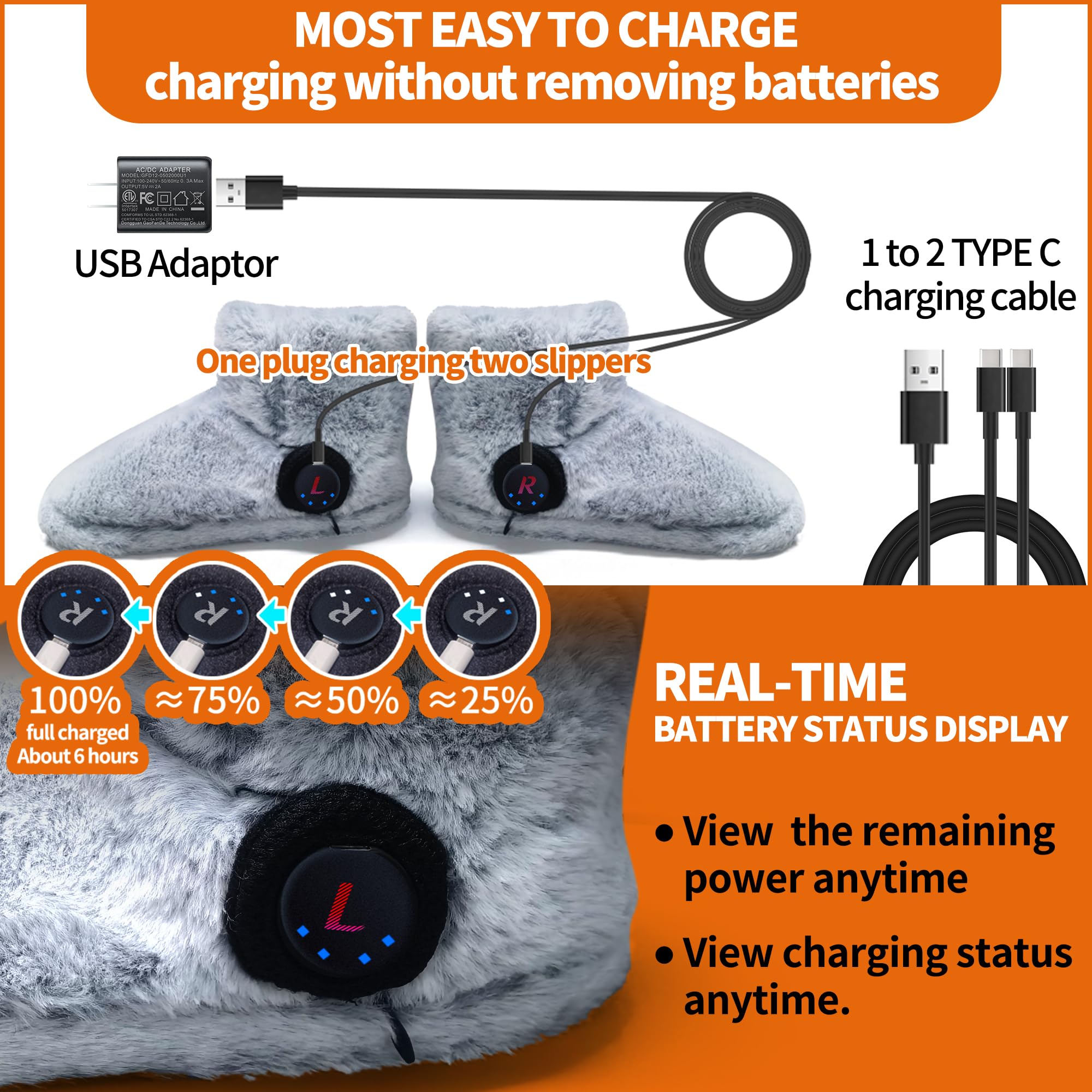Ewarmer charging switch detail with Type-C ports — convenient simultaneous charging