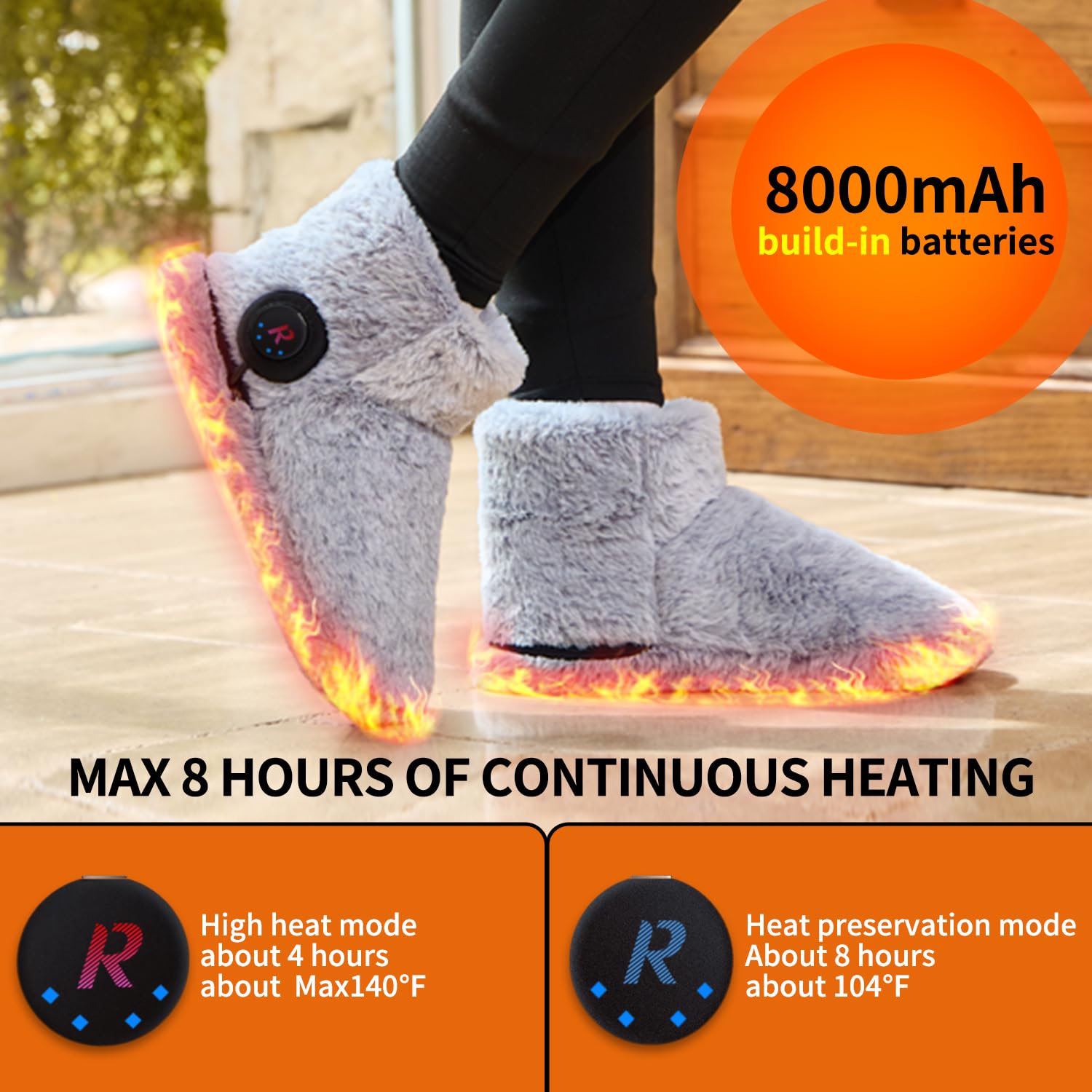 Ewarmer sole close-up showing five-layer EVA insole and heating layer — durable comfort