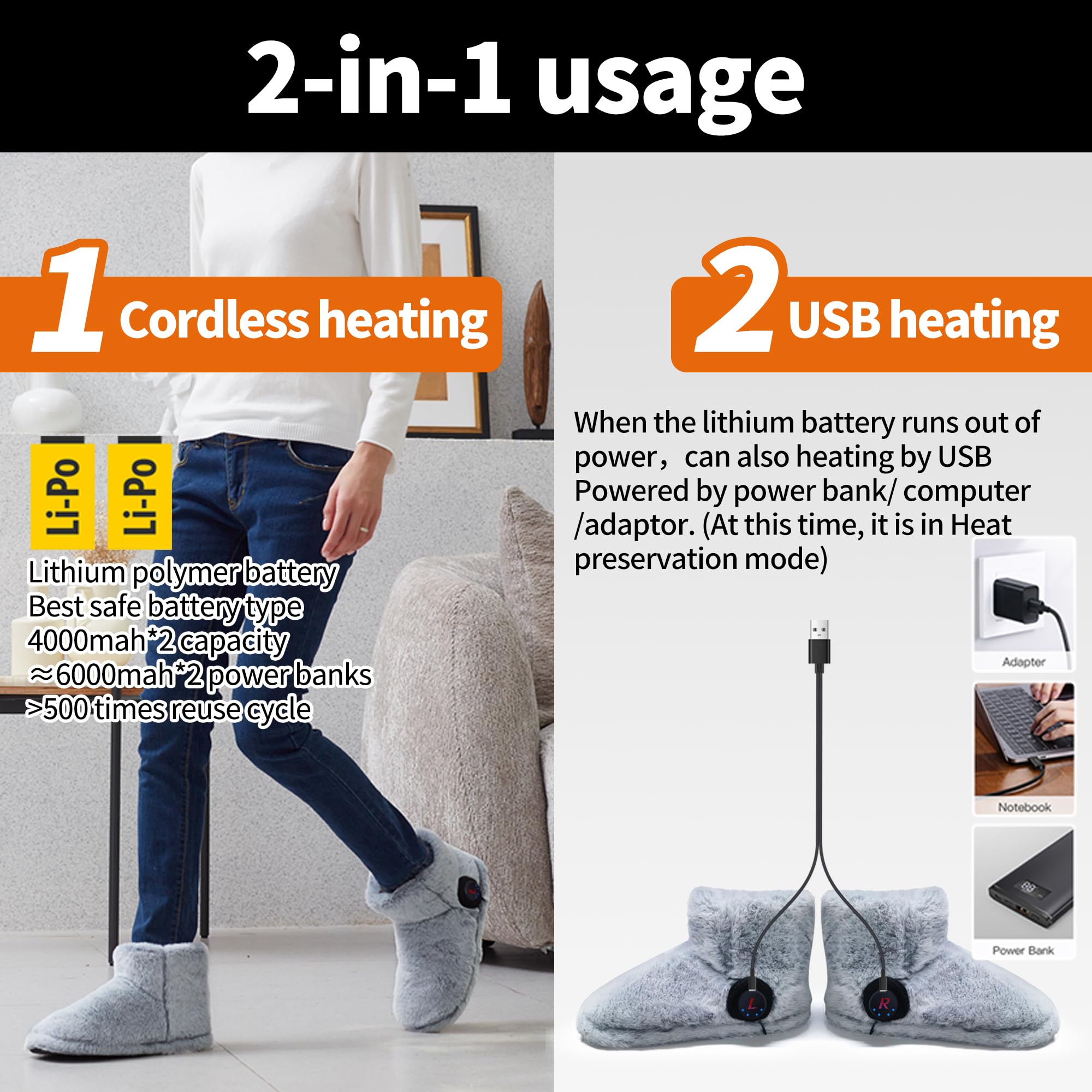 Ewarmer walking across living room floor showing cordless mobility — freedom to move indoors