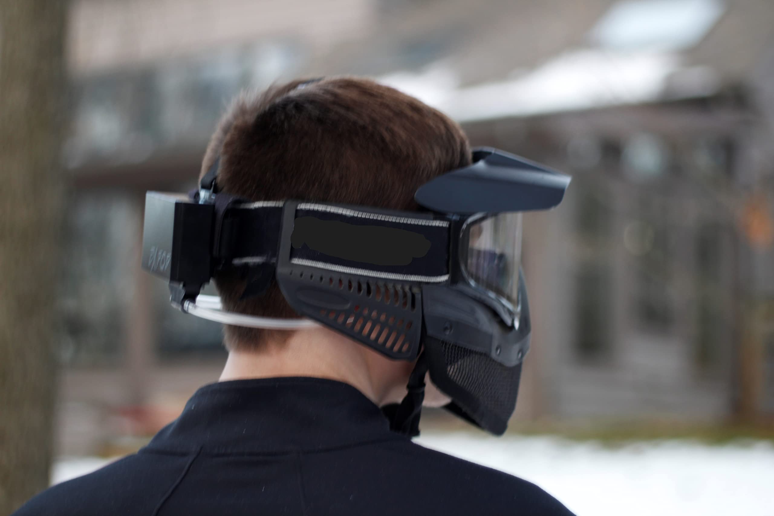 ExFog front view on goggles showing brand and clear-vision benefit