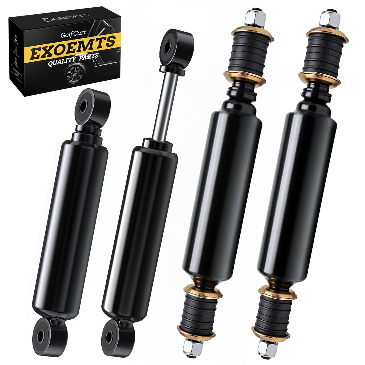 EXOEMTS front and rear shock kit showing four shocks for full replacement and improved ride