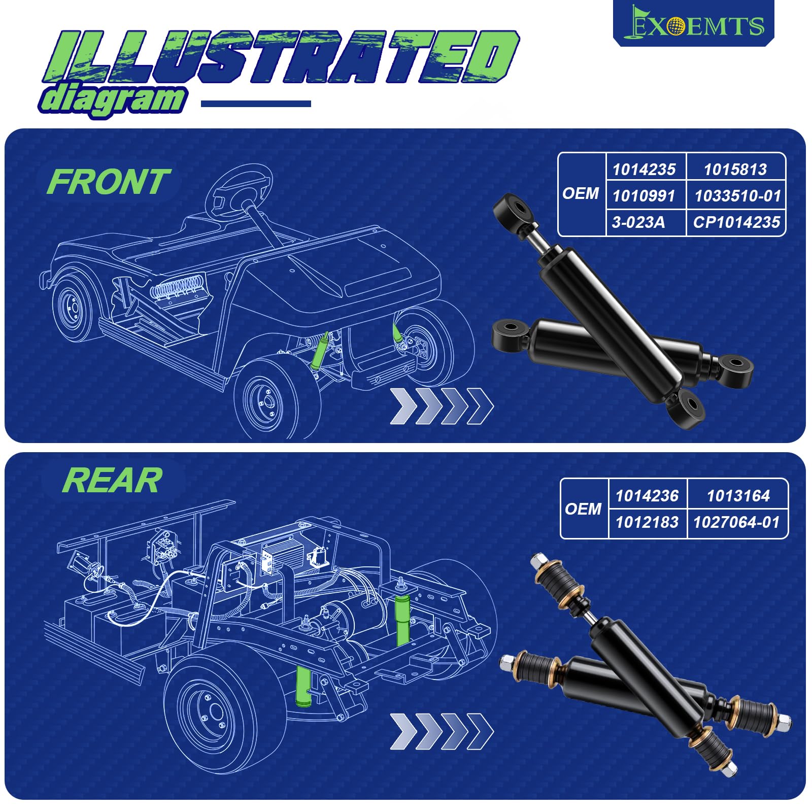 EXOEMTS shock length comparison showing correct sizing for accurate fitment