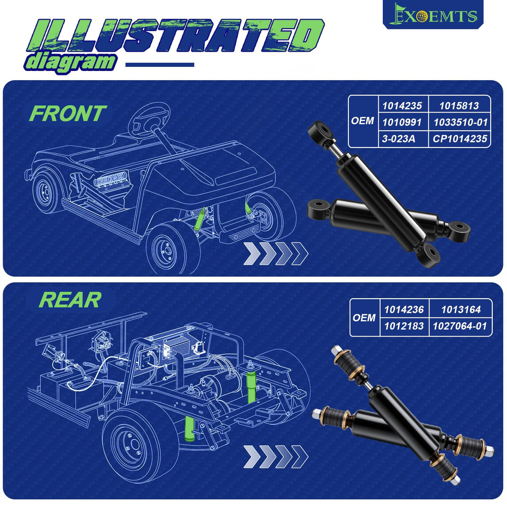 EXOEMTS shock length comparison showing correct sizing for accurate fitment