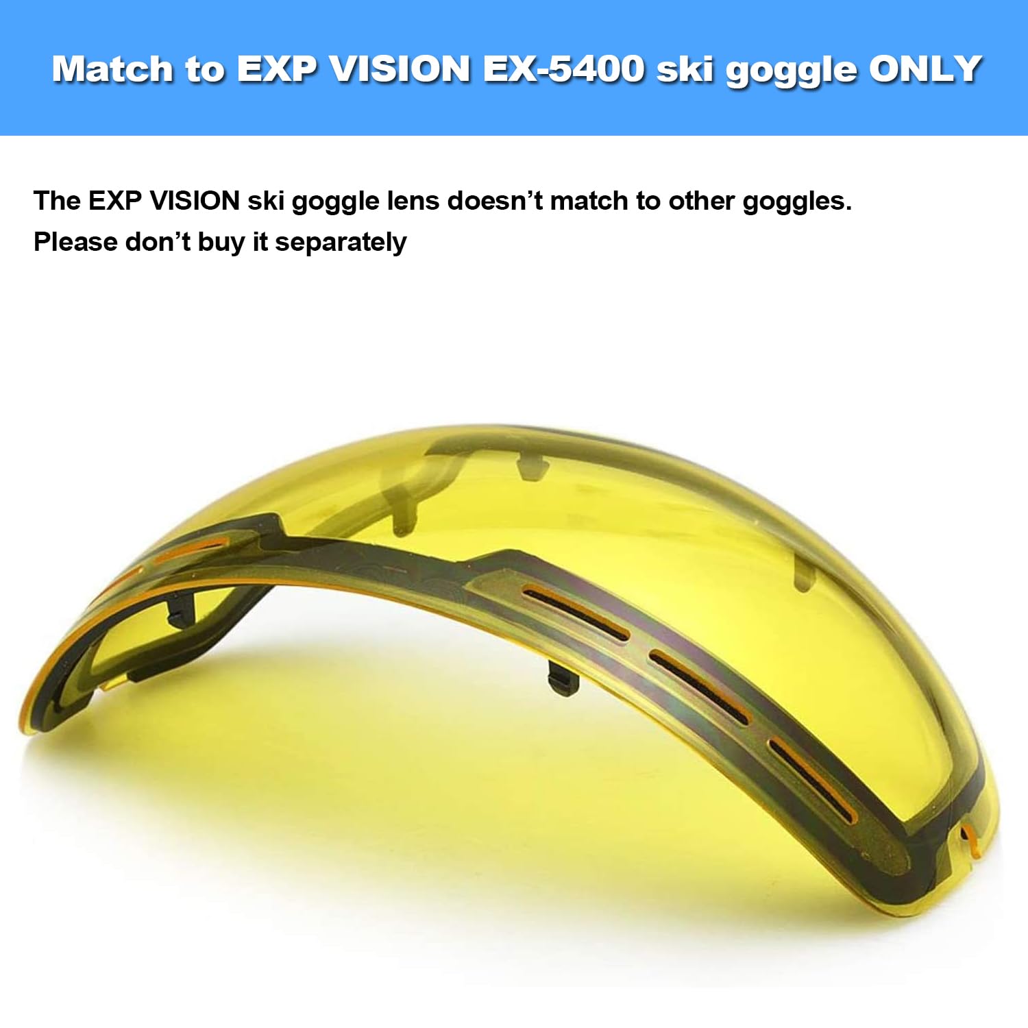 EXP VISION close-up of spherical REVO lens highlighting scratch resistance and anti-fog benefit