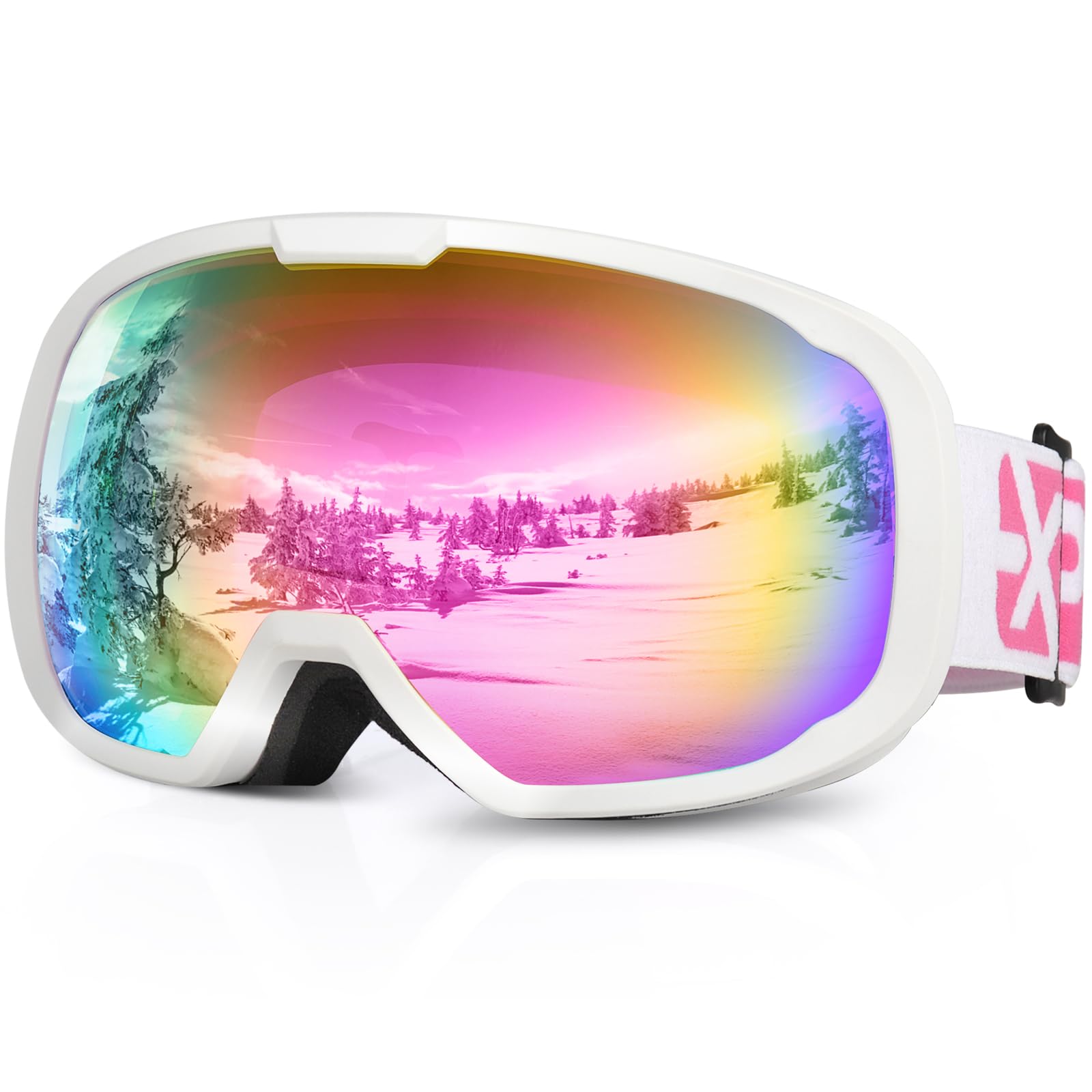 EXP VISION front view pink goggles showing full panoramic lens and clear sightlines
