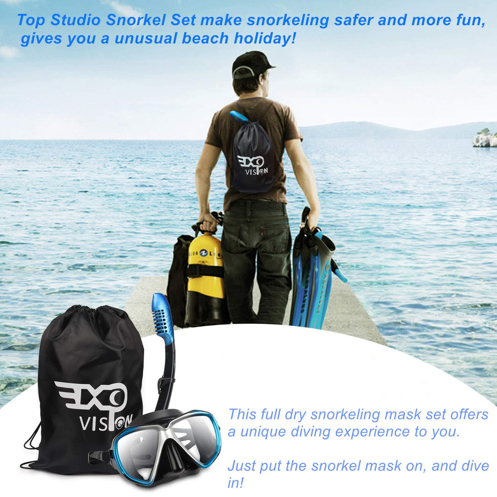 EXP VISION full snorkel mounted on mask demonstrating low-drag profile and fit