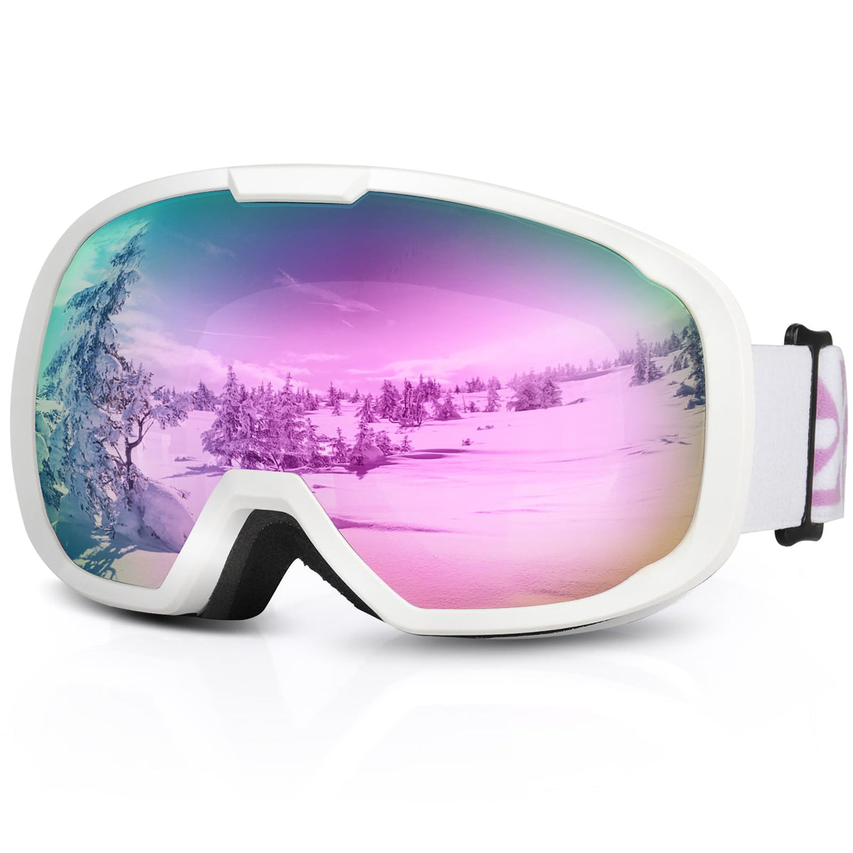 EXP VISION front view purple goggles showing panoramic lens and clear field