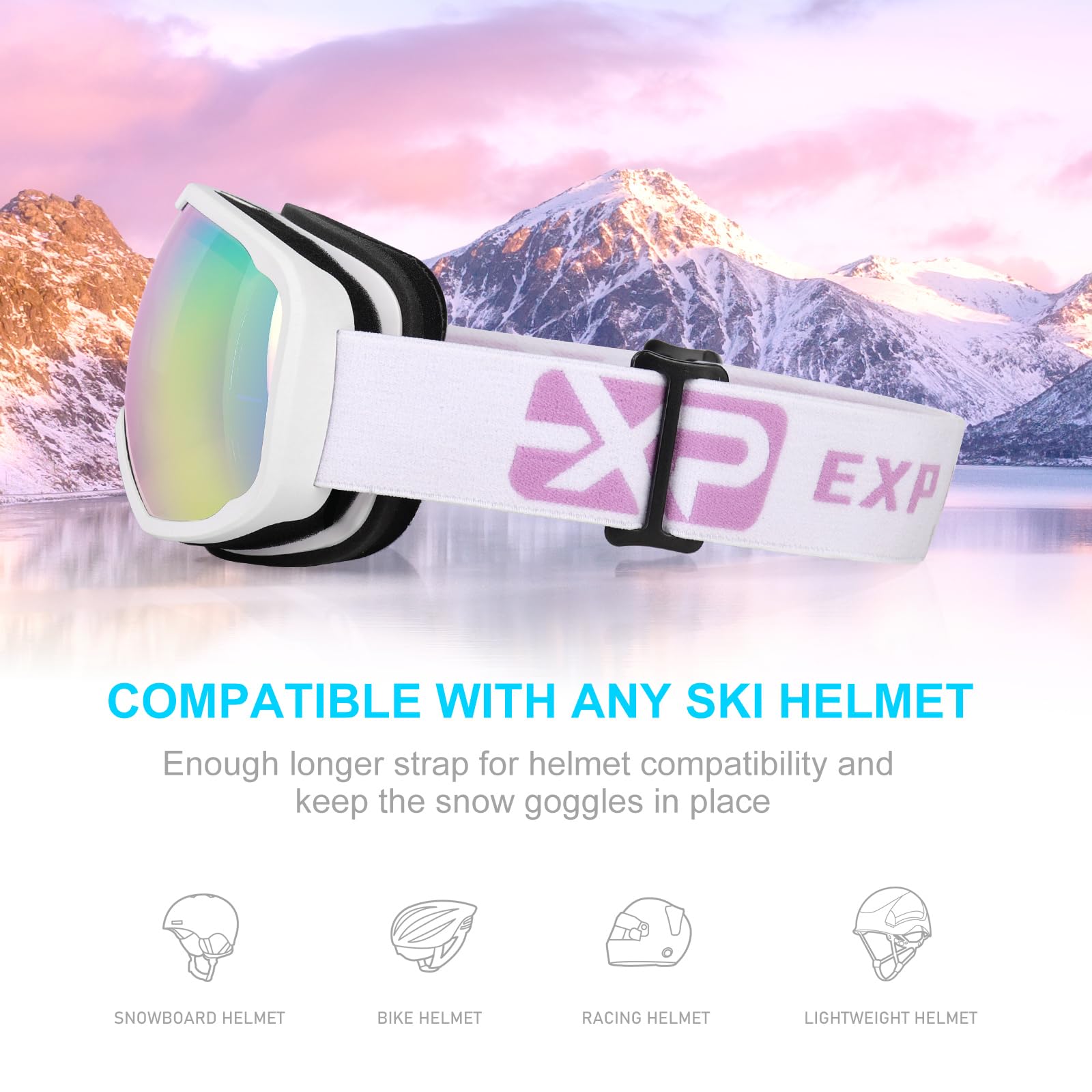 EXP VISION goggles next to hand to show compact size and portability