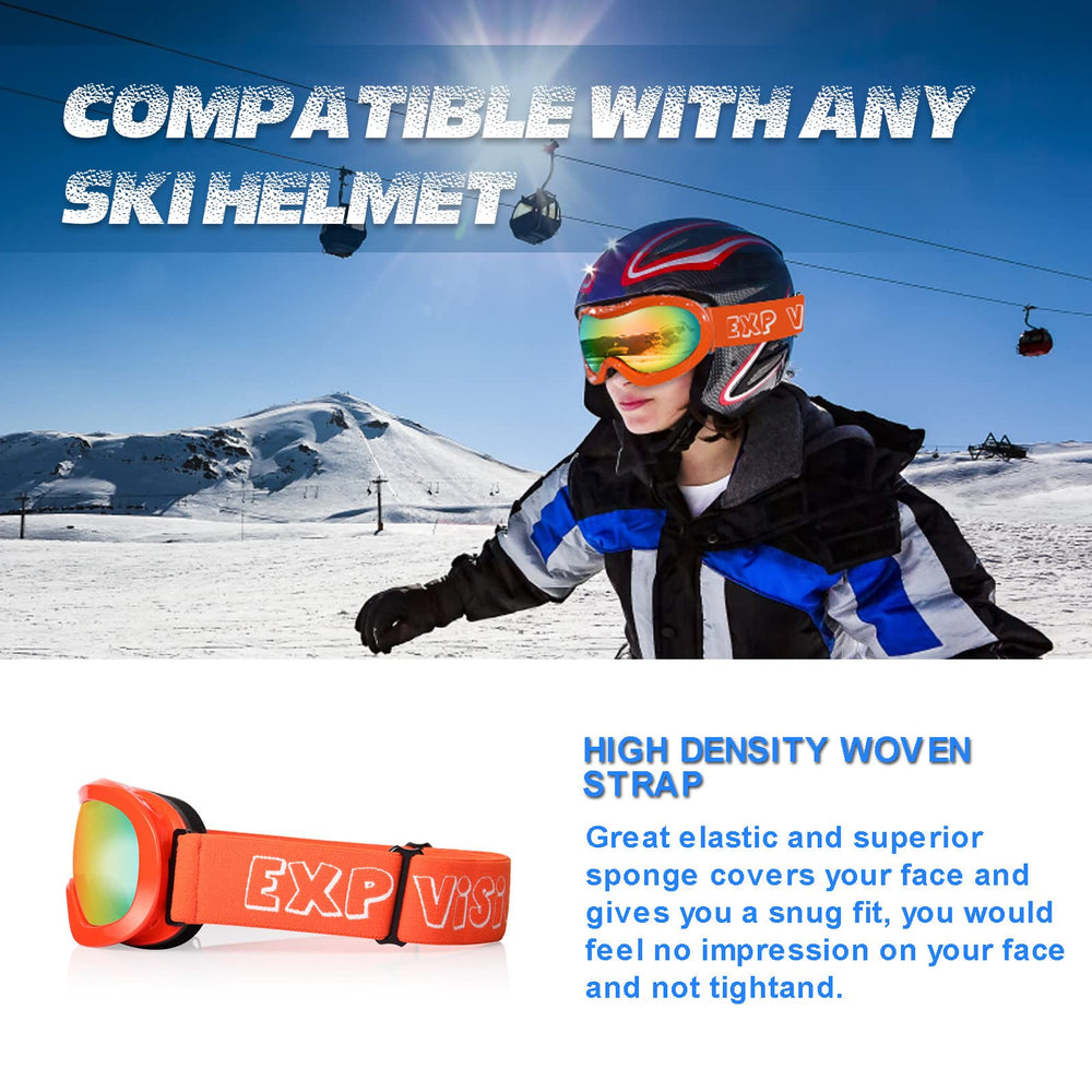 EXP VISION goggles fitted to child helmet demonstrating secure helmet compatibility