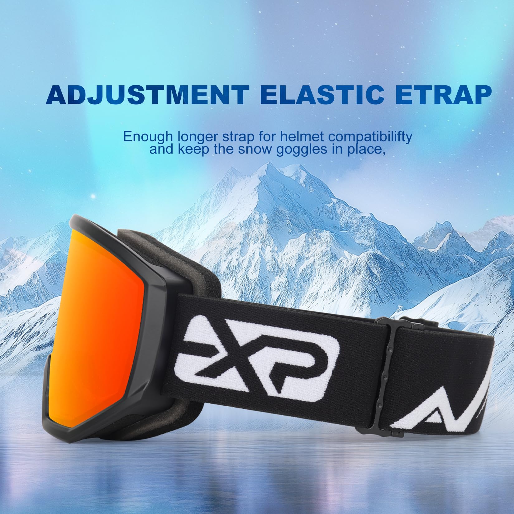 EXP VISION goggles in use on a ski run showing clear vision and sun protection