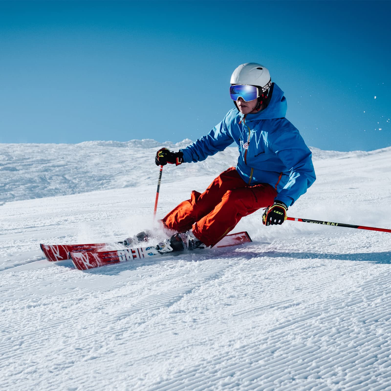 EXP VISION lifestyle shot on slope showing use in snow and enhanced visibility benefit