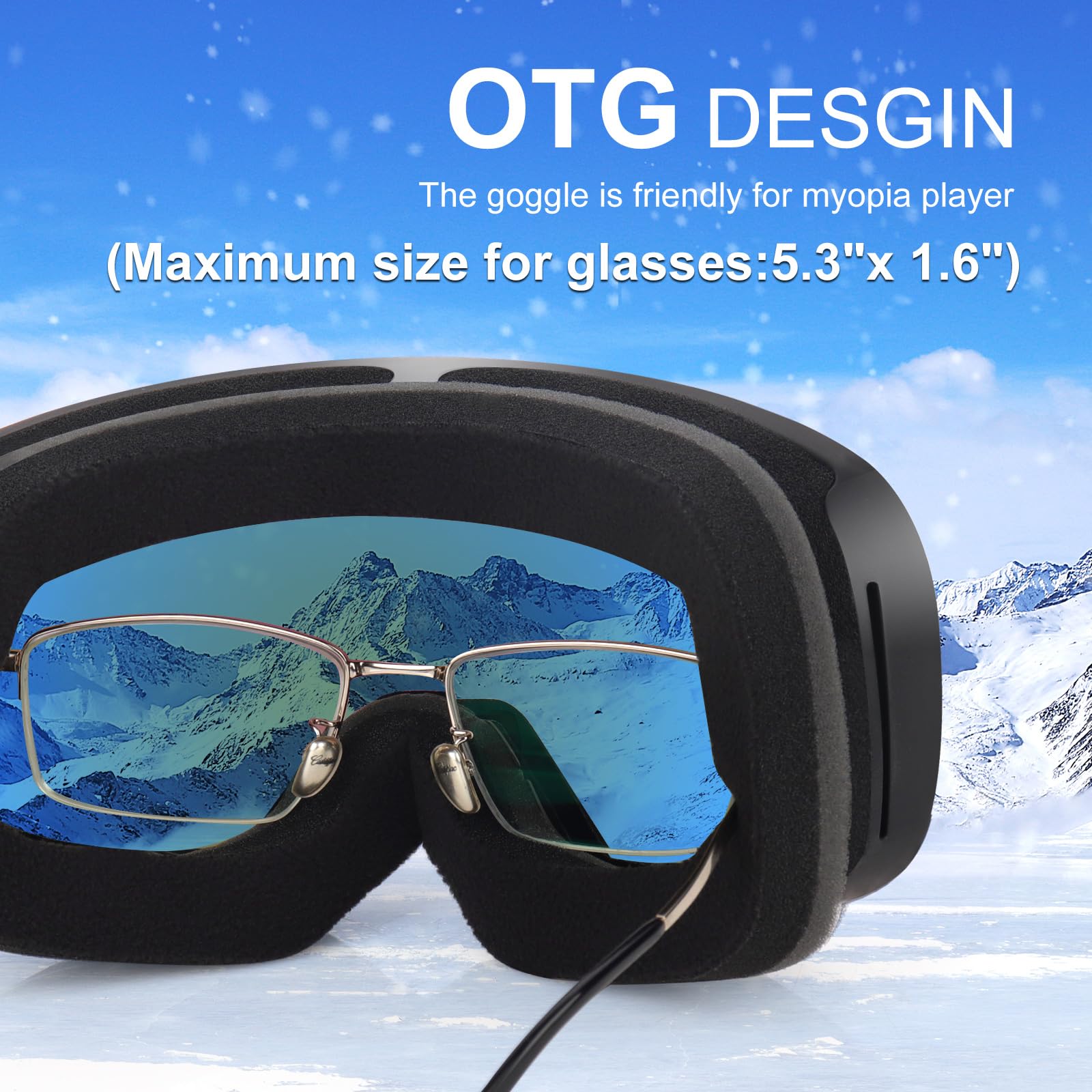 EXP VISION skier wearing goggles on slope for clear vision and protection
