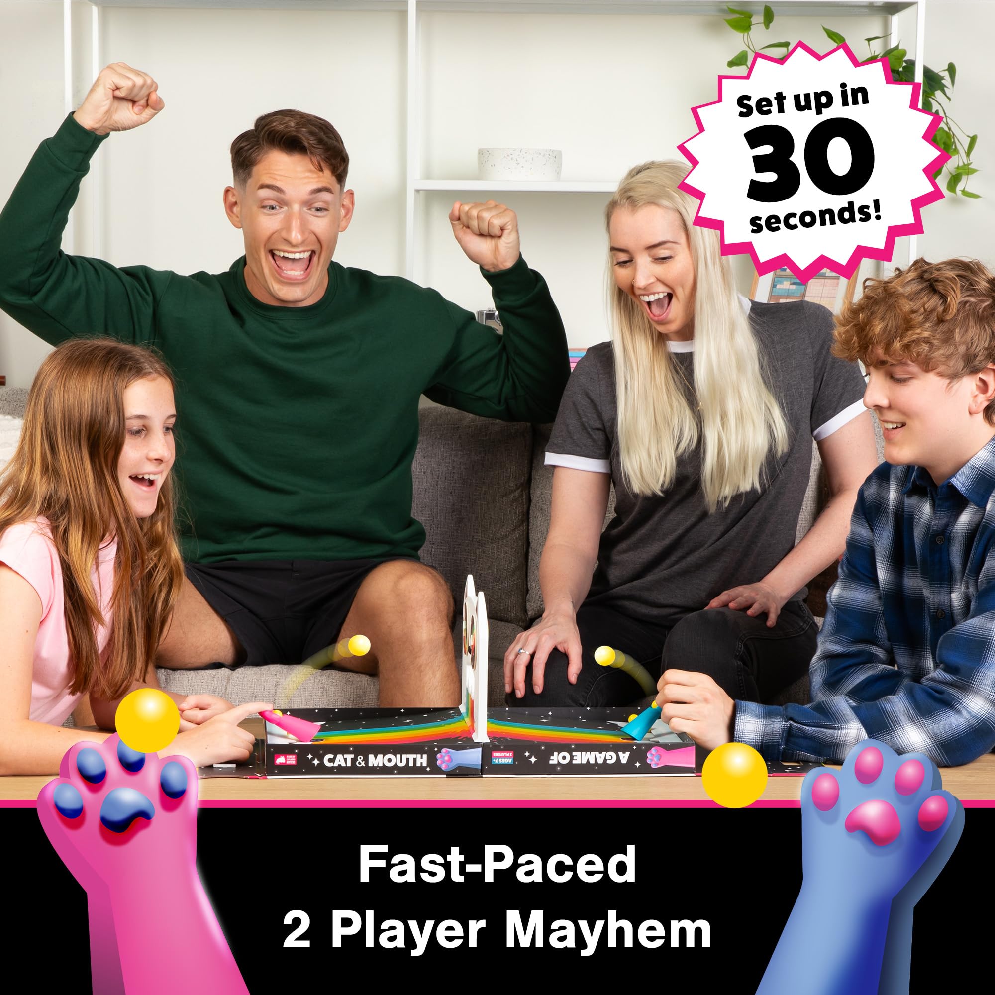 Exploding Kittens open board set up for play with quick-setup benefit