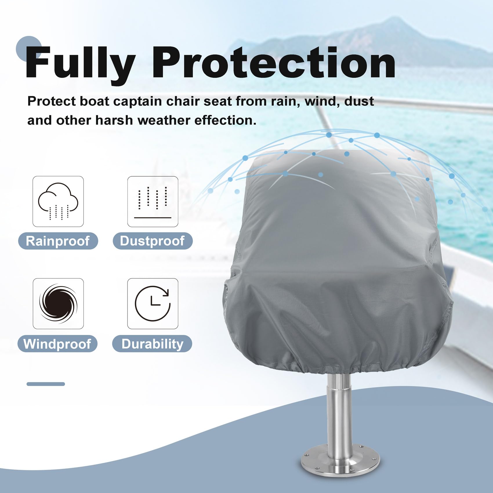 Explore Land cover installed on boat seat, protects upholstery from weather