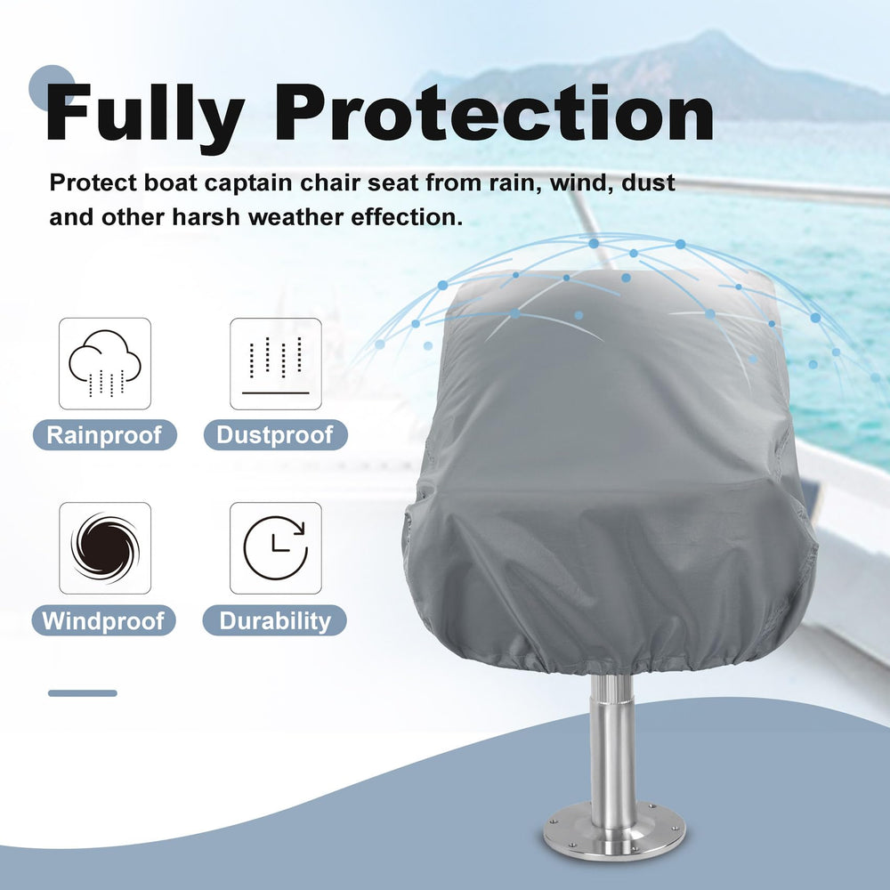 Explore Land cover installed on boat seat, protects upholstery from weather