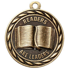 Express Medals close-up of high-relief Readers Are Leaders design, clear detail