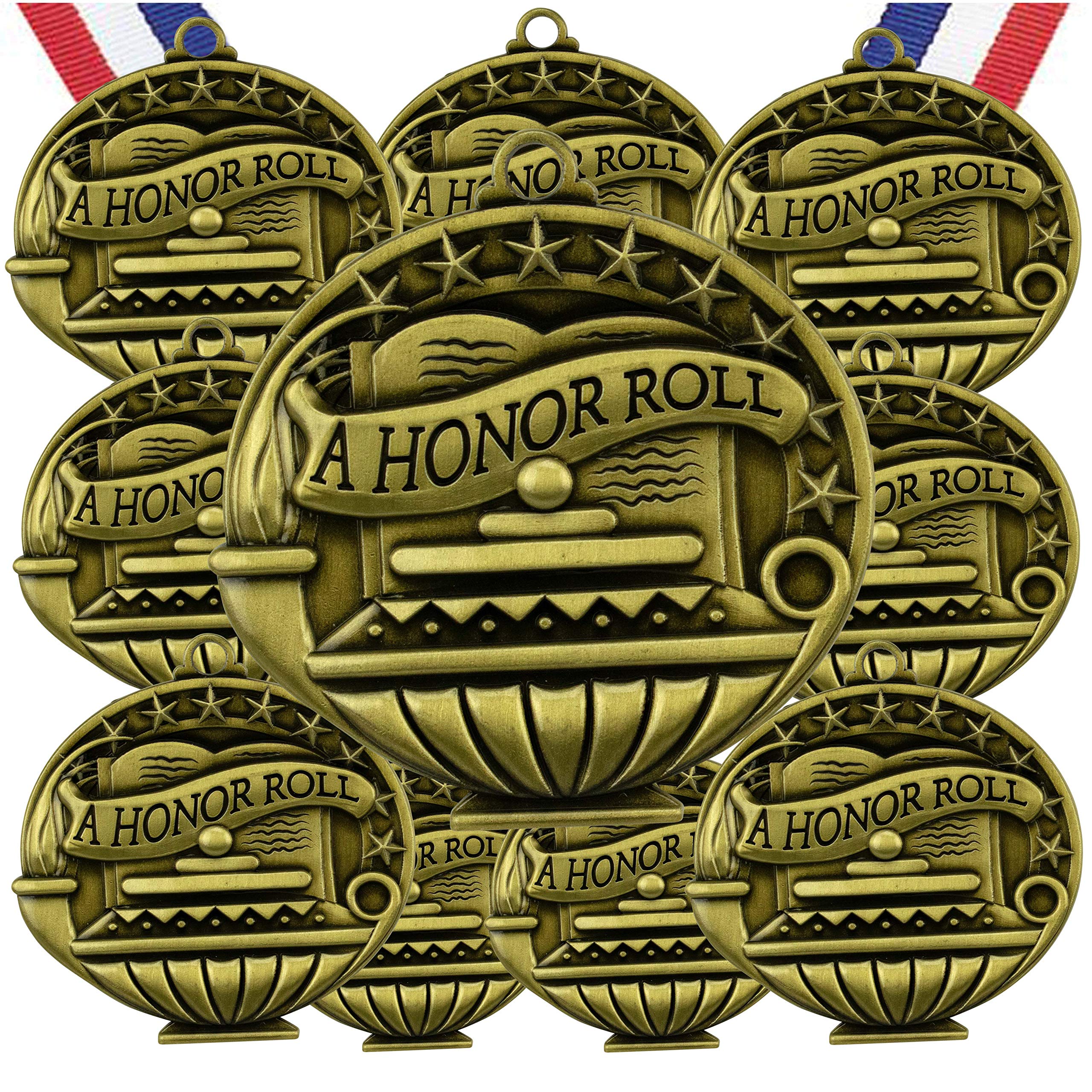 Express Medals front view of ten-pack antique gold medals shows immediate presentation benefit