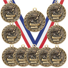 Express Medals front view of gold science fair medal showing detailed relief and prestige