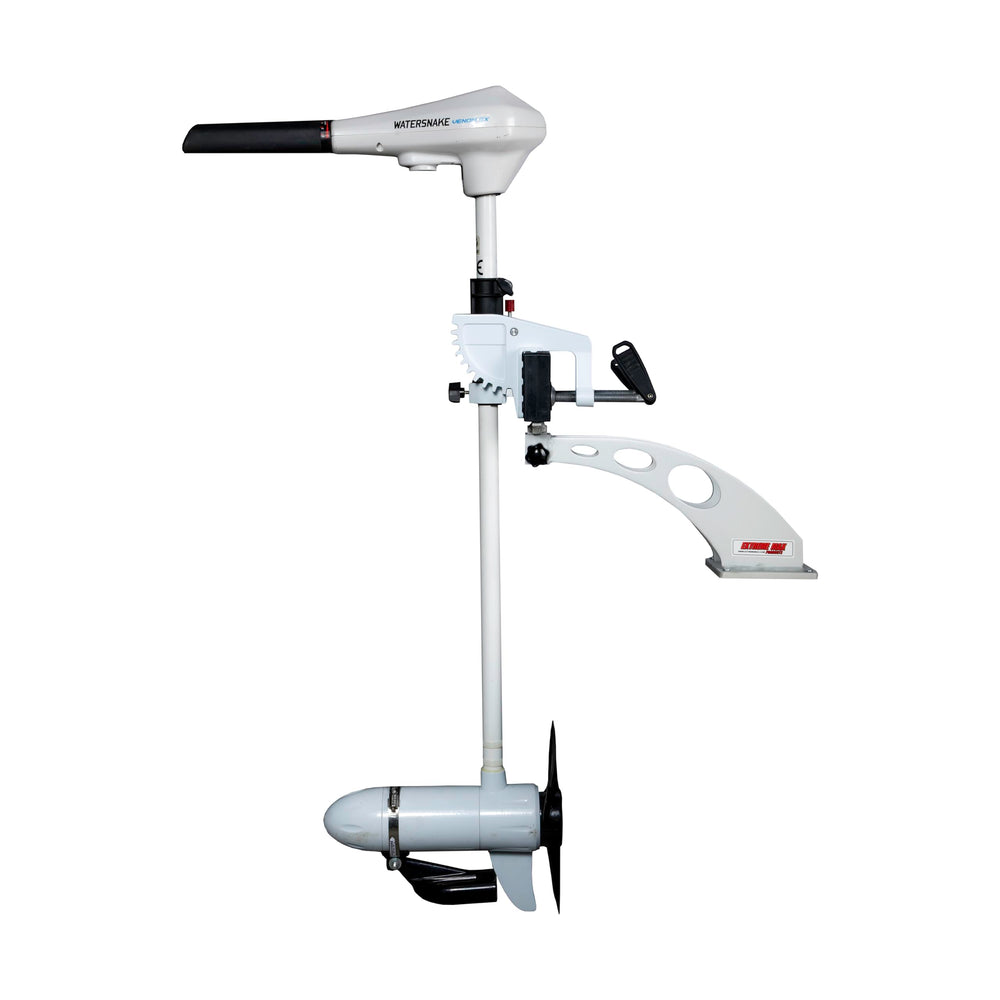 Extreme Max side angle showing long aluminum arm and improved reach for prop