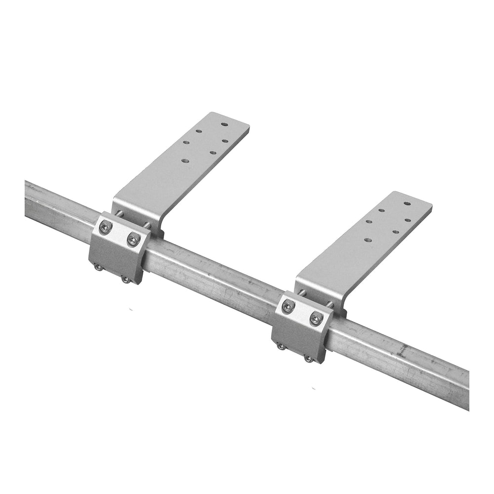 Extreme Max bracket next to rail and hardware illustrating fit range and durable materials
