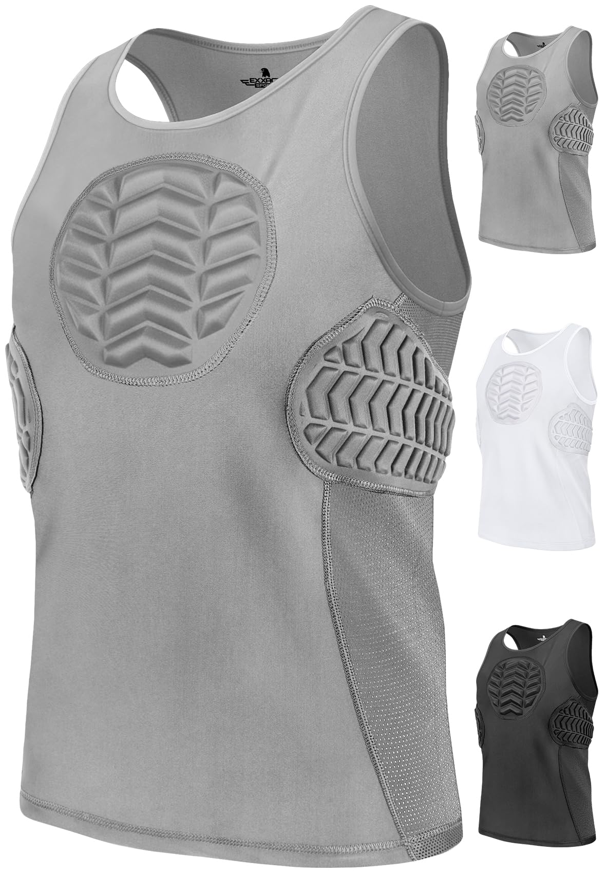 Exxact Sports front view of grey tank top showing slim protective profile and mobility
