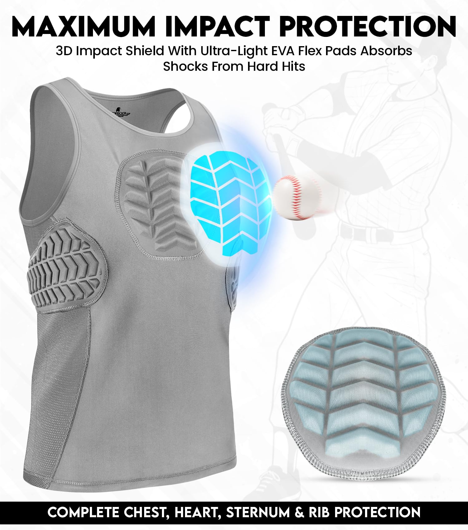 Exxact Sports close-up of 3D EVA padding highlighting impact absorption benefits