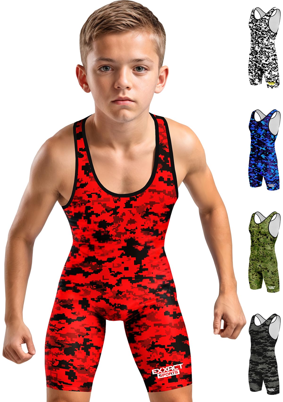 Exxact Sports front view of red camo singlet showing fit and design benefits