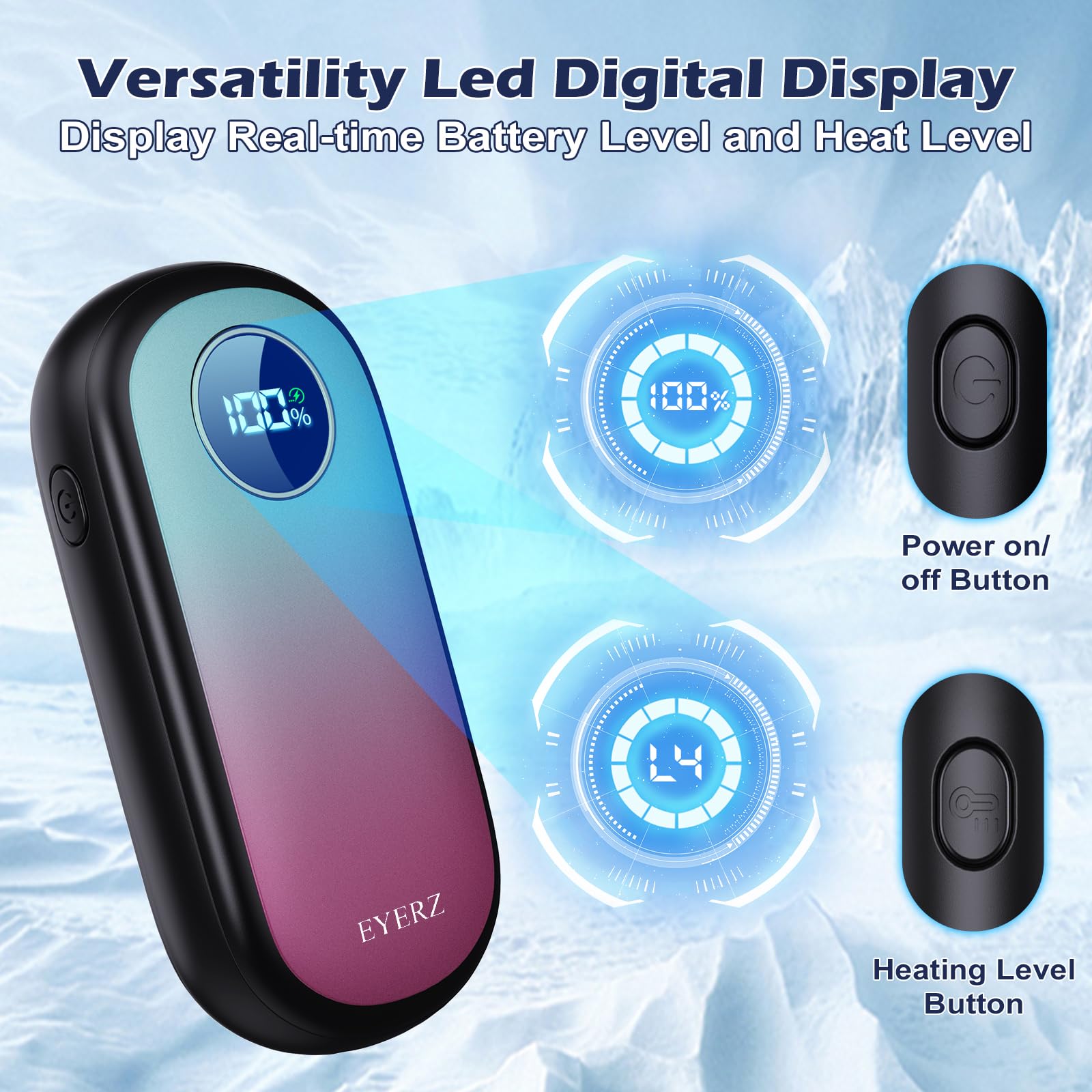 Person holding EYERZ in cold outdoor setting for instant hand comfort