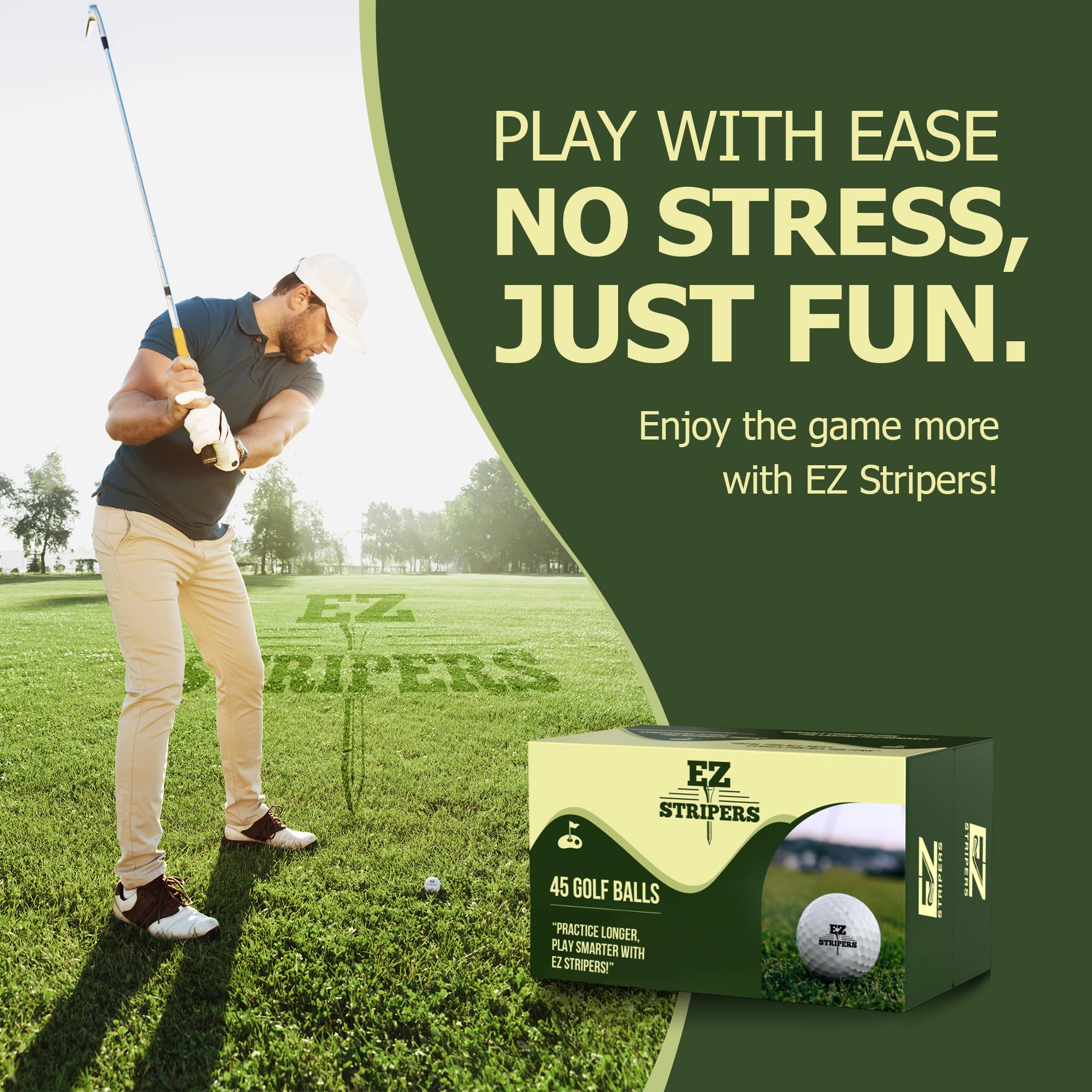 EZ Stripers ball on tee ready for long drives and dependable launches
