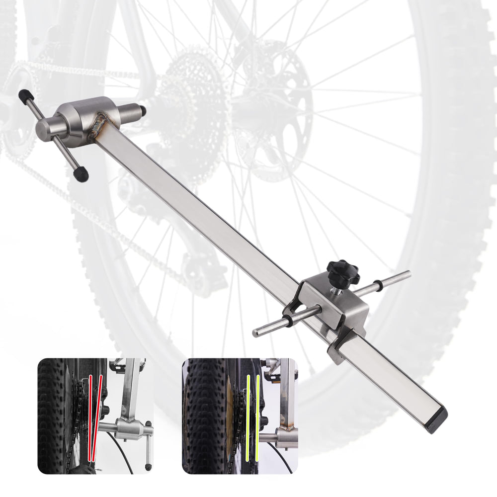 FAITIO front view of derailleur alignment tool showing full gauge and clamp for quick setup