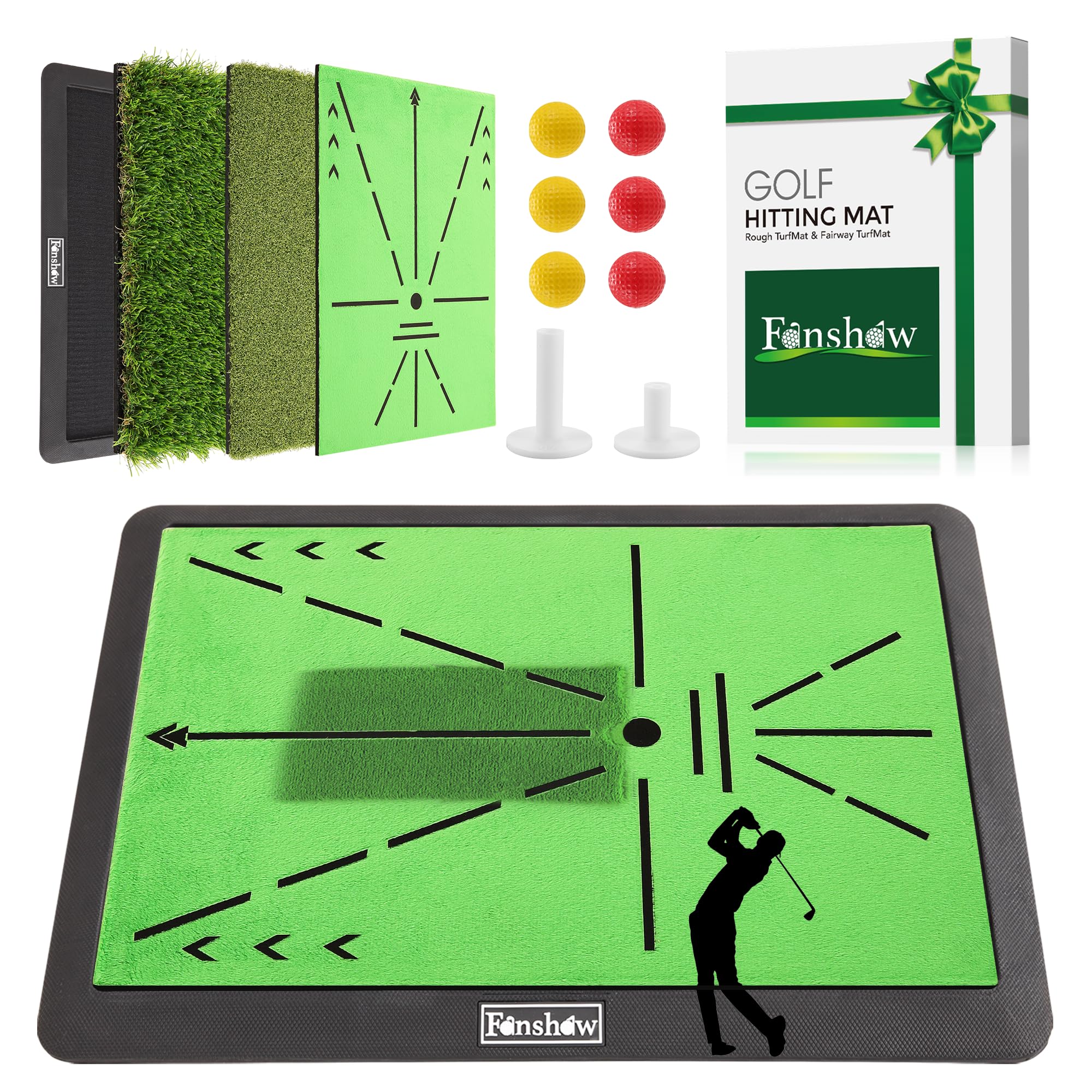 Fanshaw front view of 3-in-1 mat showing all turf options and compact design benefit