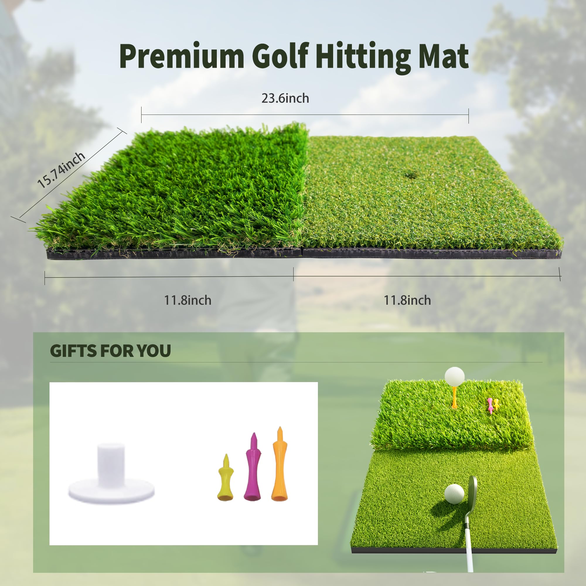 Fanshaw mat beside golf ball for scale showing compact portable 2x1 ft size