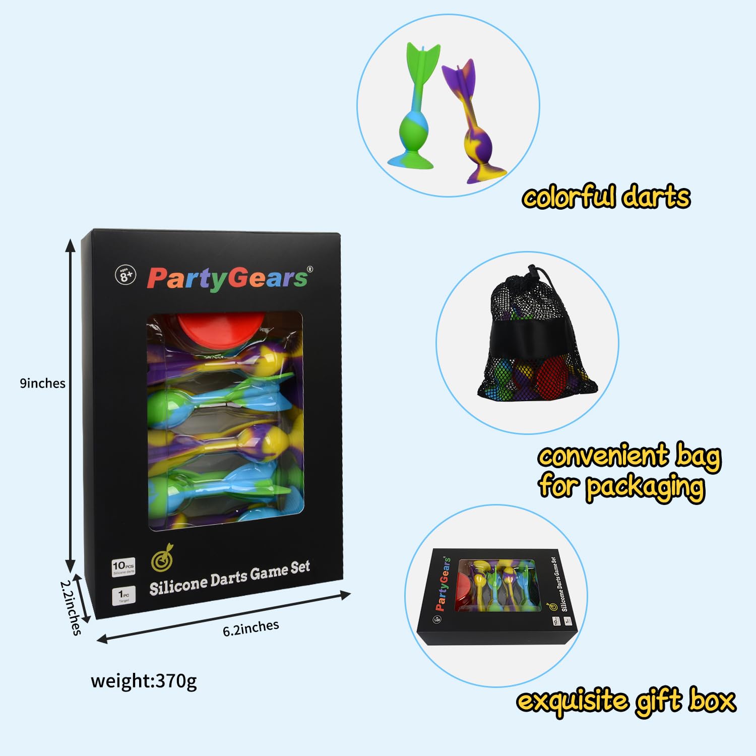 fantasyparty darts in use on a glass door demonstrating safe indoor fun