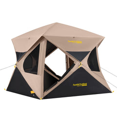FanttikOutdoor front view showing khaki cabin tent for quick shelter