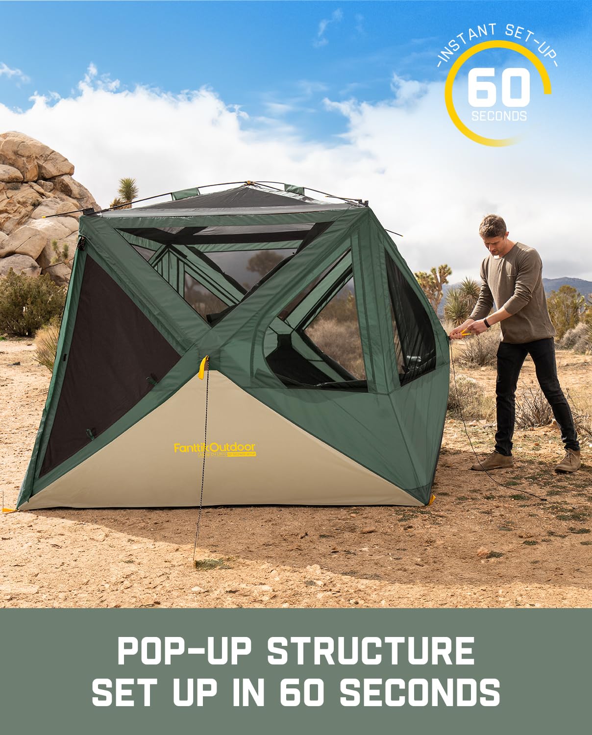 FanttikOutdoor interior wide shot with queen mattress showing roomy comfort benefit