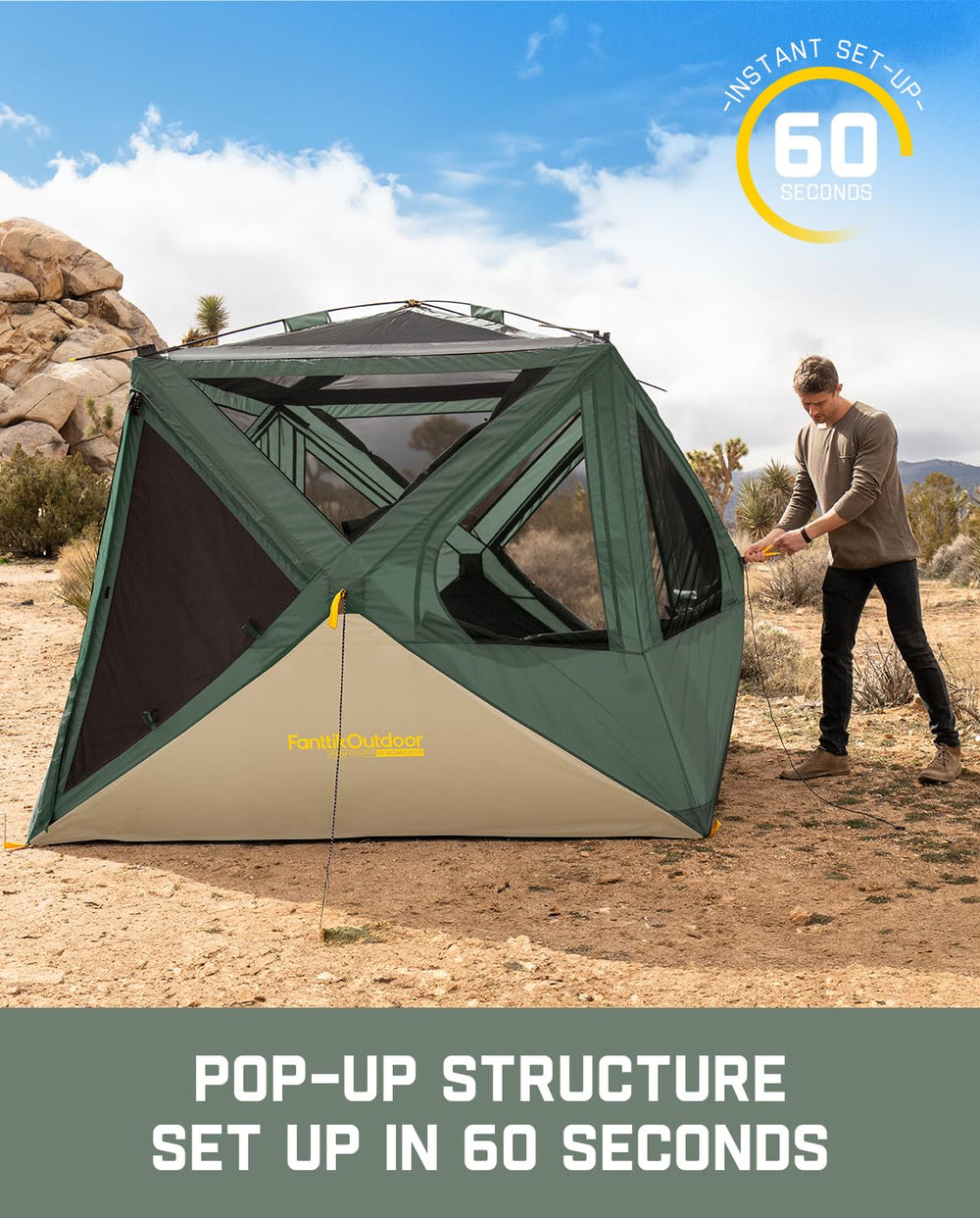 FanttikOutdoor interior wide shot with queen mattress showing roomy comfort benefit