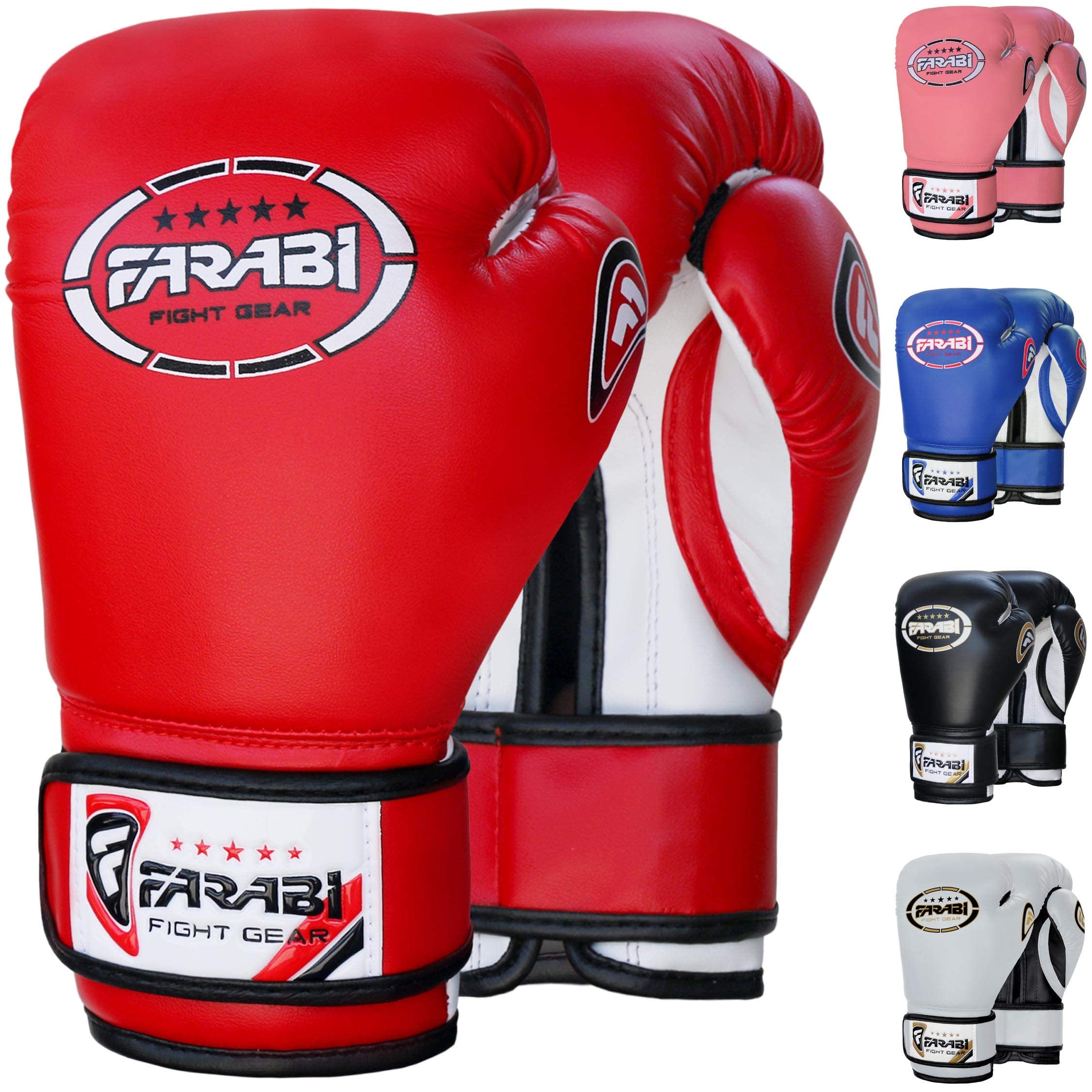 Farabi Sports front view of red kids boxing gloves showing shape and padding benefit