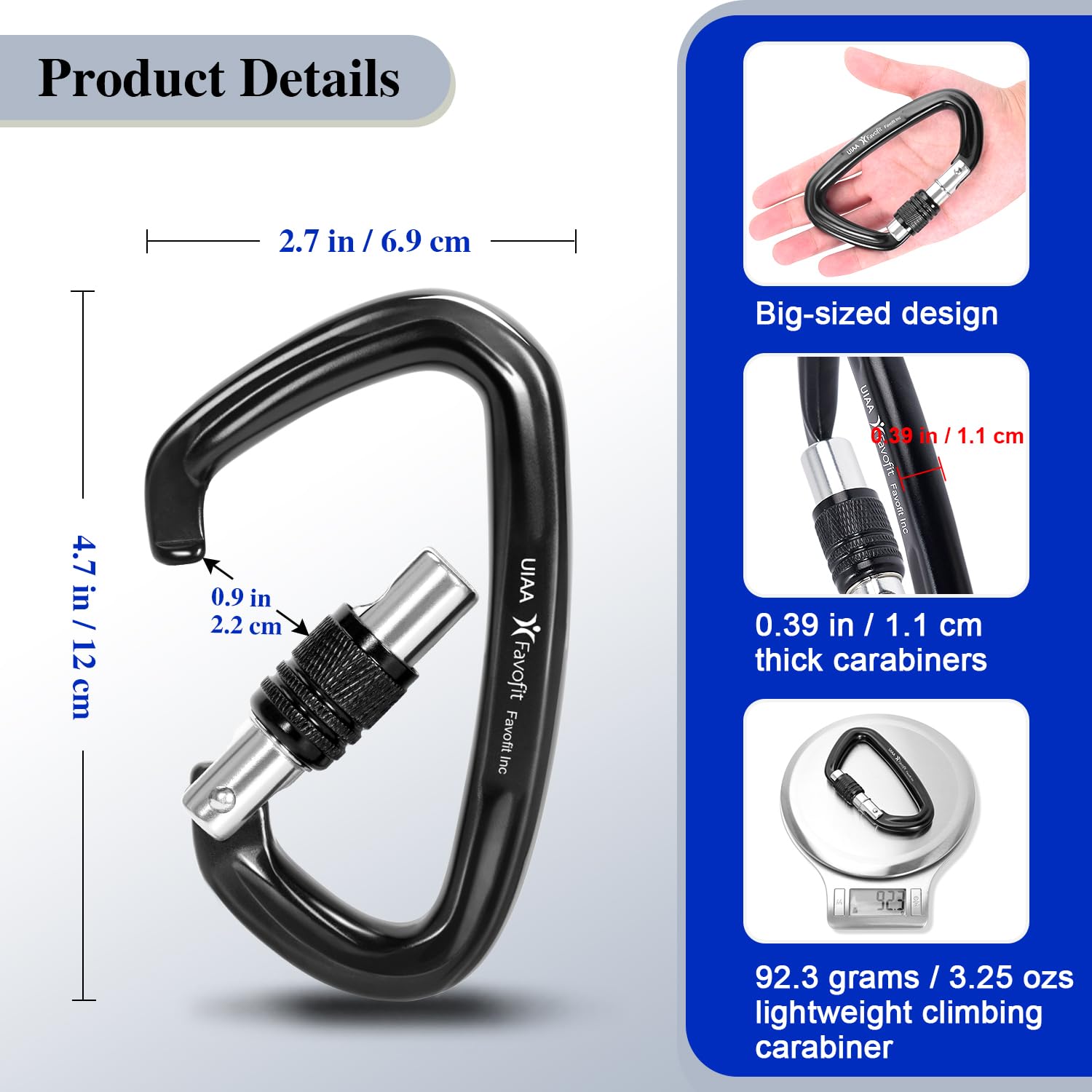 Favofit carabiner attached to harness demonstrating professional rig integration